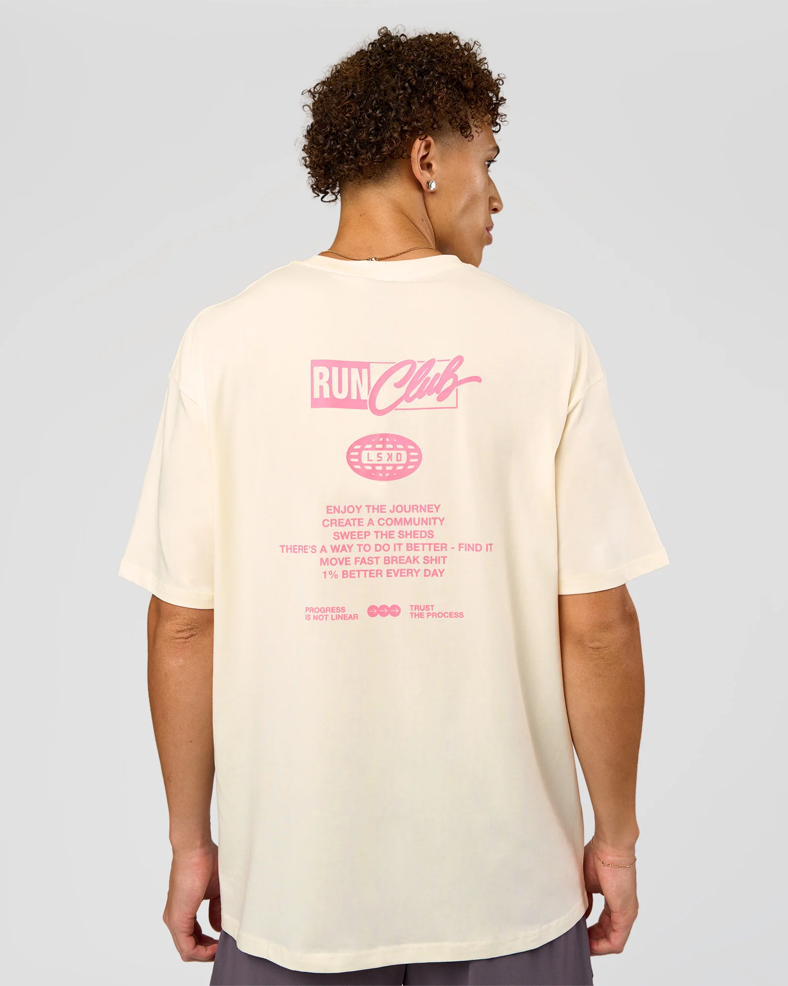 Values Run Club FLXCotton Tee - Off White-Candy Pink