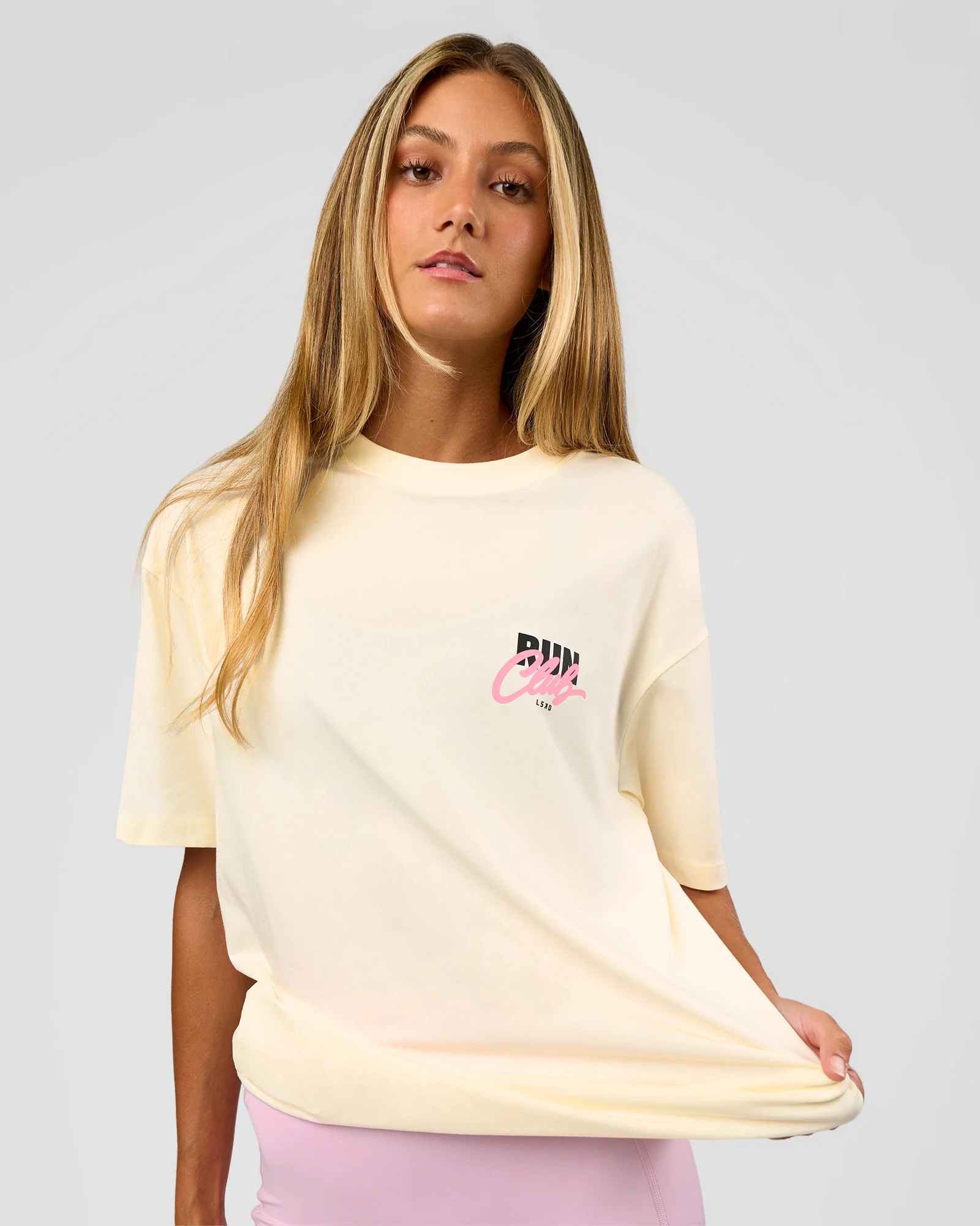 Values Run Club FLXCotton Tee - Off White-Candy Pink