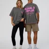 Pressure is Privilege Oversized Tee - Dark Storm Washed-Ultra Fuchsia