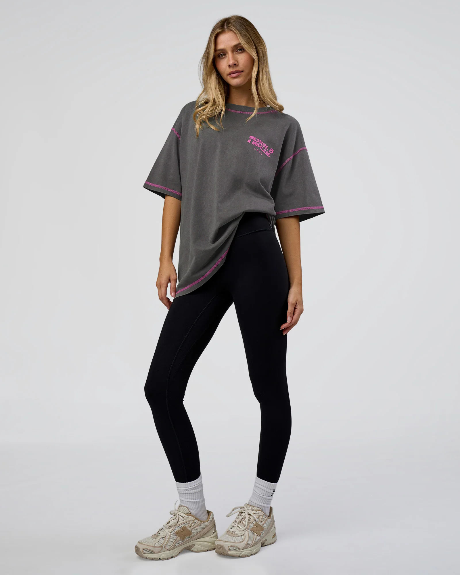 Pressure is Privilege Oversized Tee - Dark Storm Washed-Ultra Fuchsia