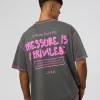 Pressure is Privilege Oversized Tee - Dark Storm Washed-Ultra Fuchsia