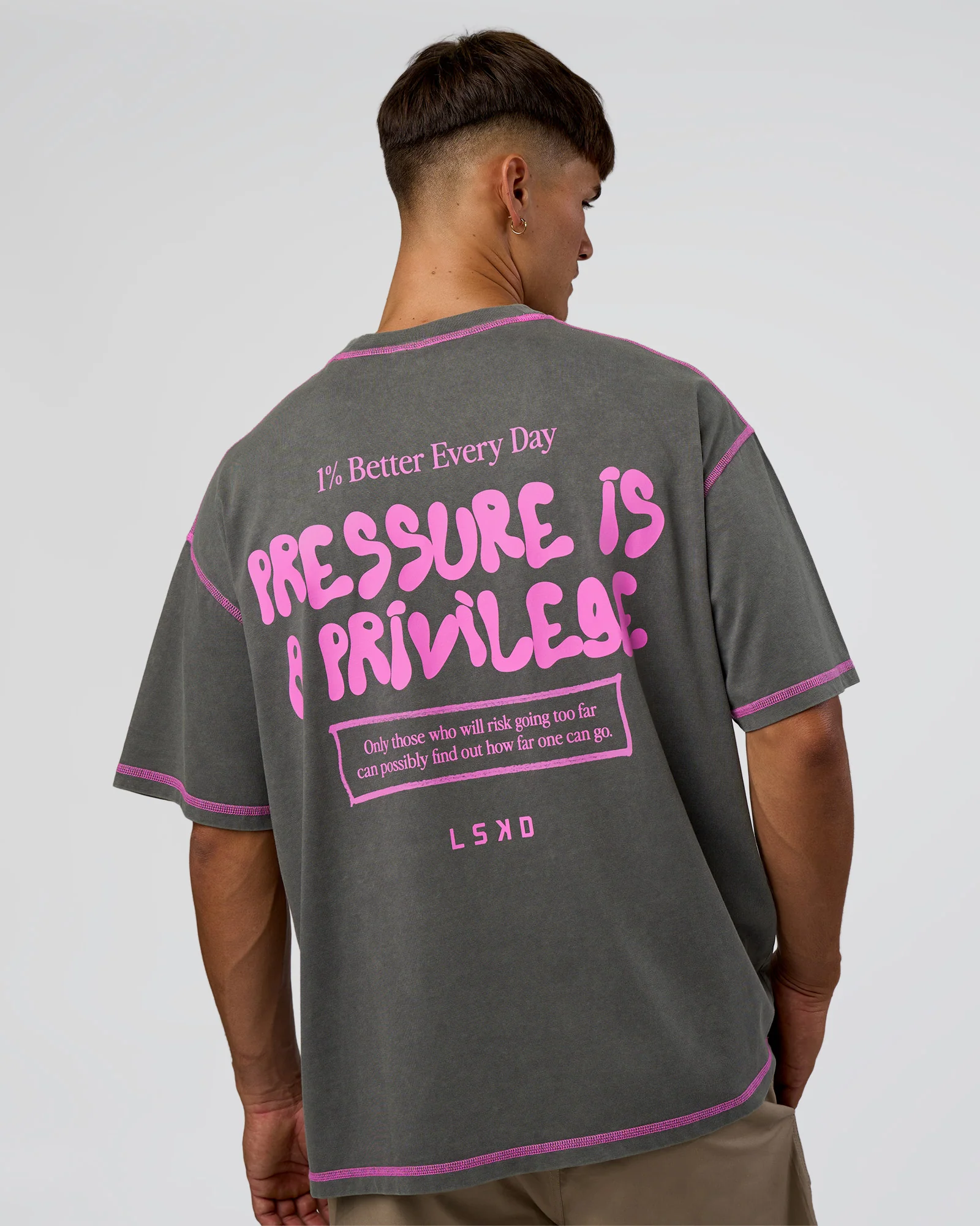 Pressure is Privilege Oversized Tee - Dark Storm Washed-Ultra Fuchsia