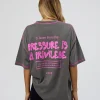 Pressure is Privilege Oversized Tee - Dark Storm Washed-Ultra Fuchsia