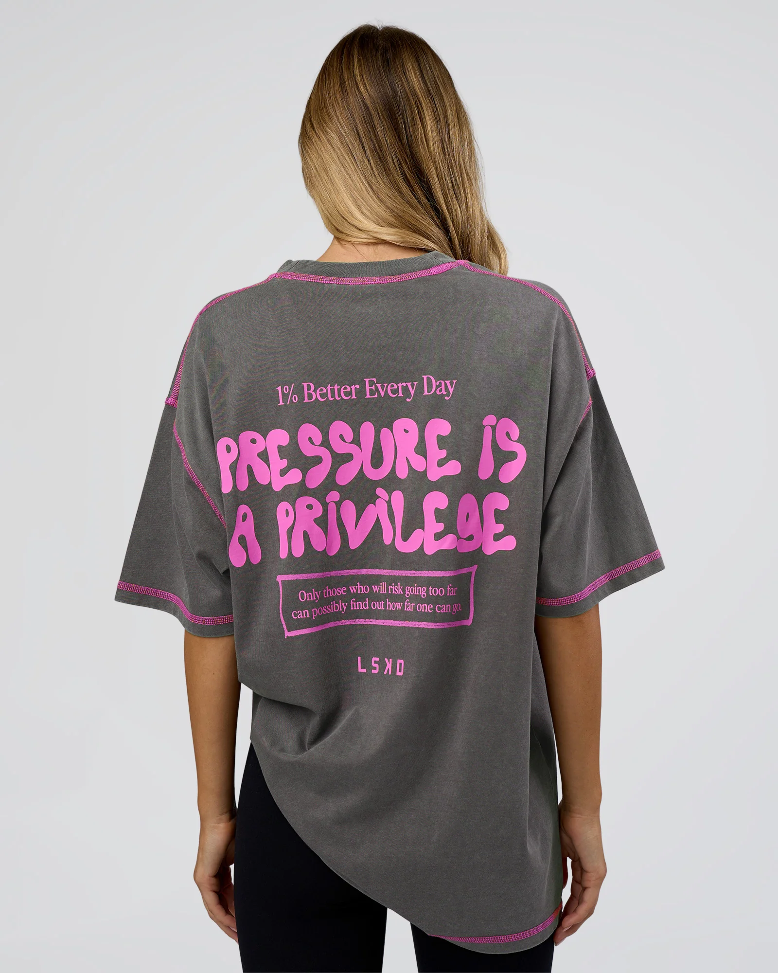 Pressure is Privilege Oversized Tee - Dark Storm Washed-Ultra Fuchsia