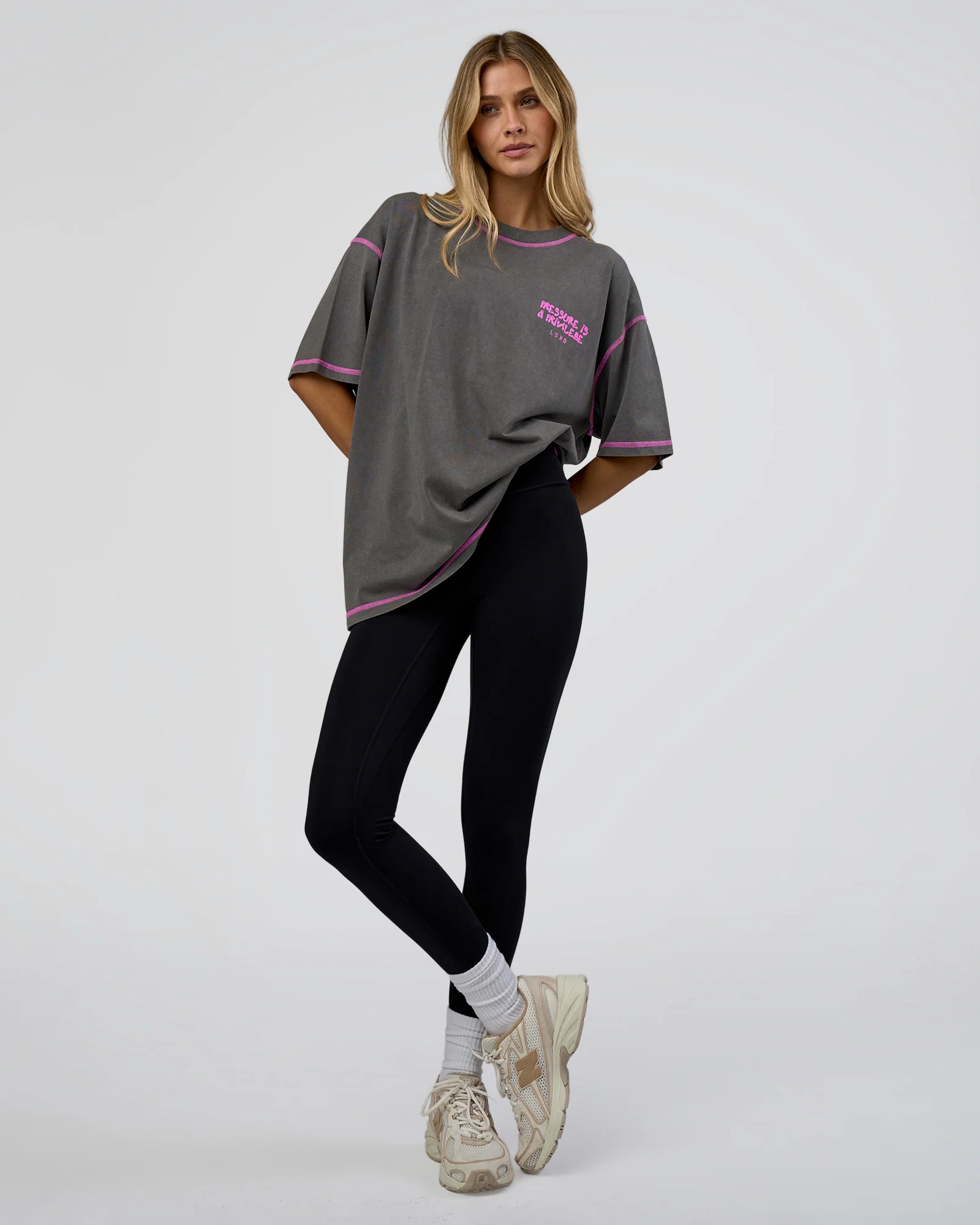Pressure is Privilege Oversized Tee - Dark Storm Washed-Ultra Fuchsia