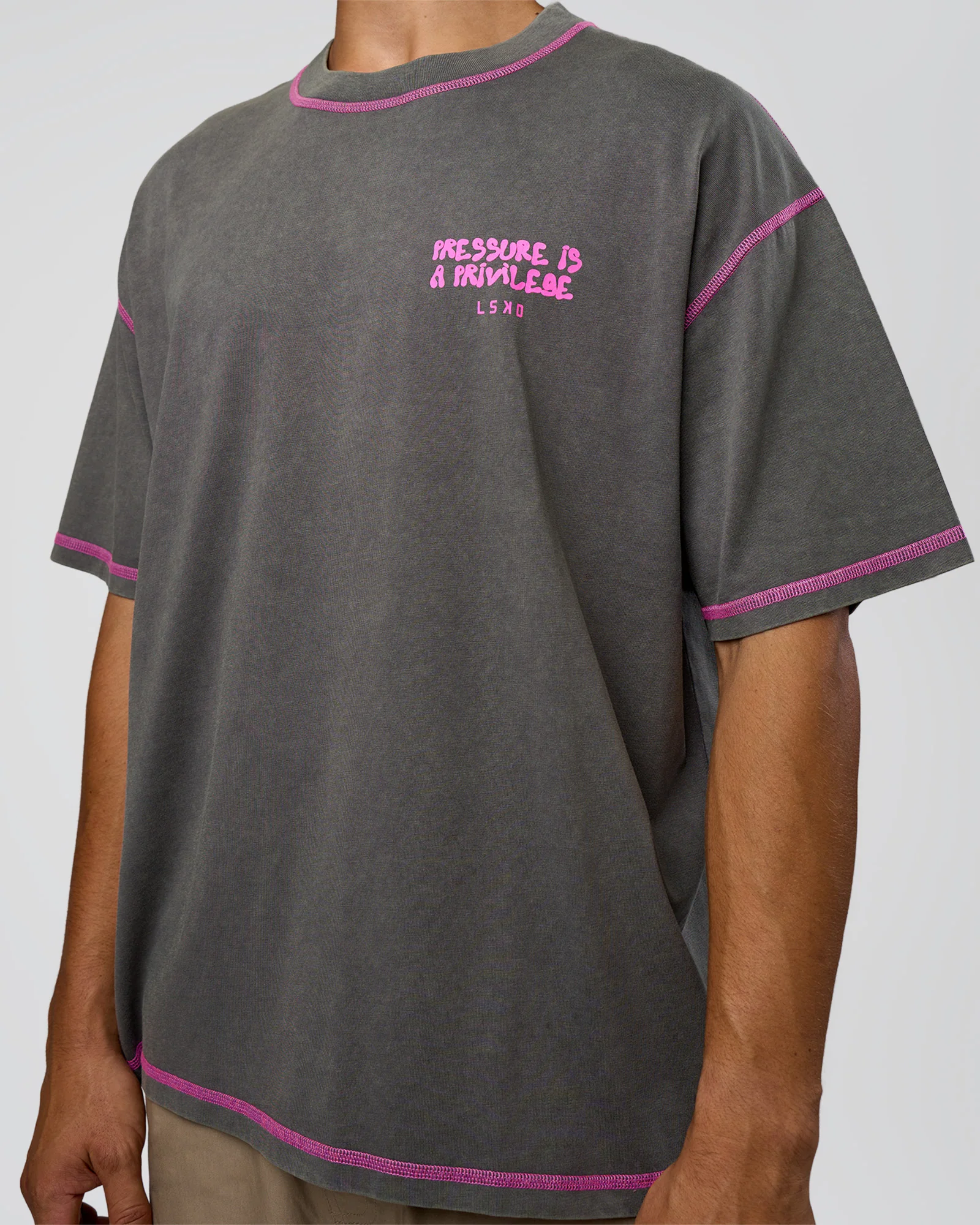 Pressure is Privilege Oversized Tee - Dark Storm Washed-Ultra Fuchsia