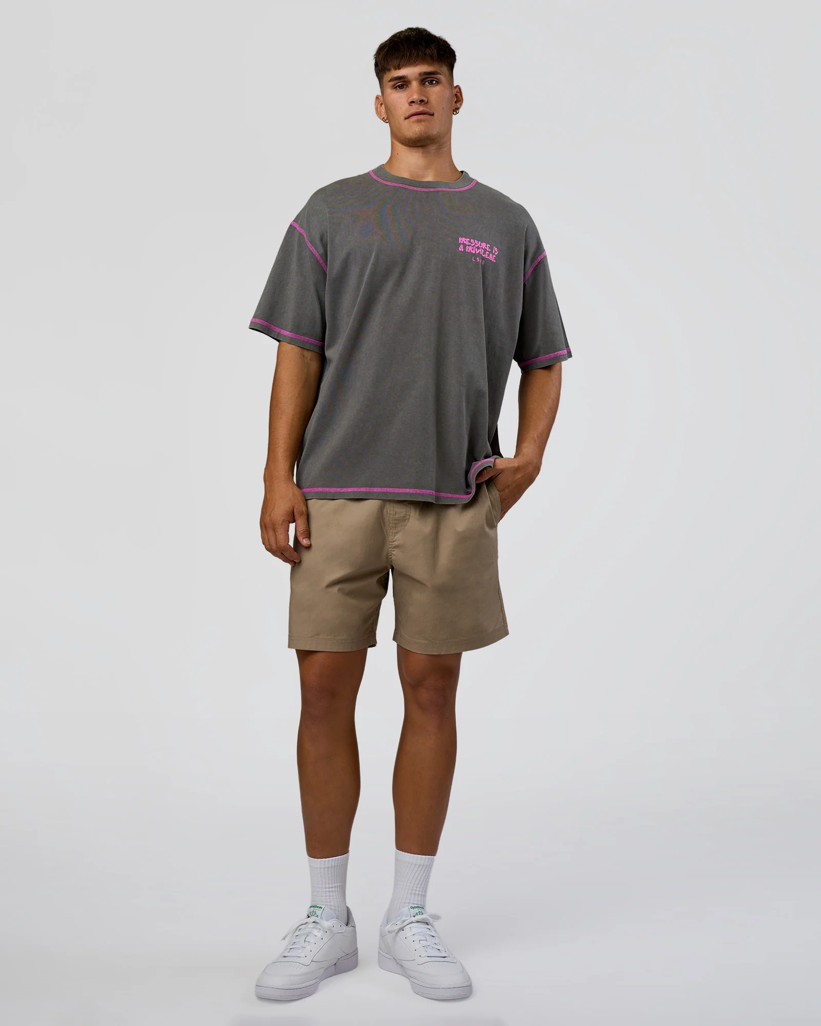 Pressure is Privilege Oversized Tee - Dark Storm Washed-Ultra Fuchsia