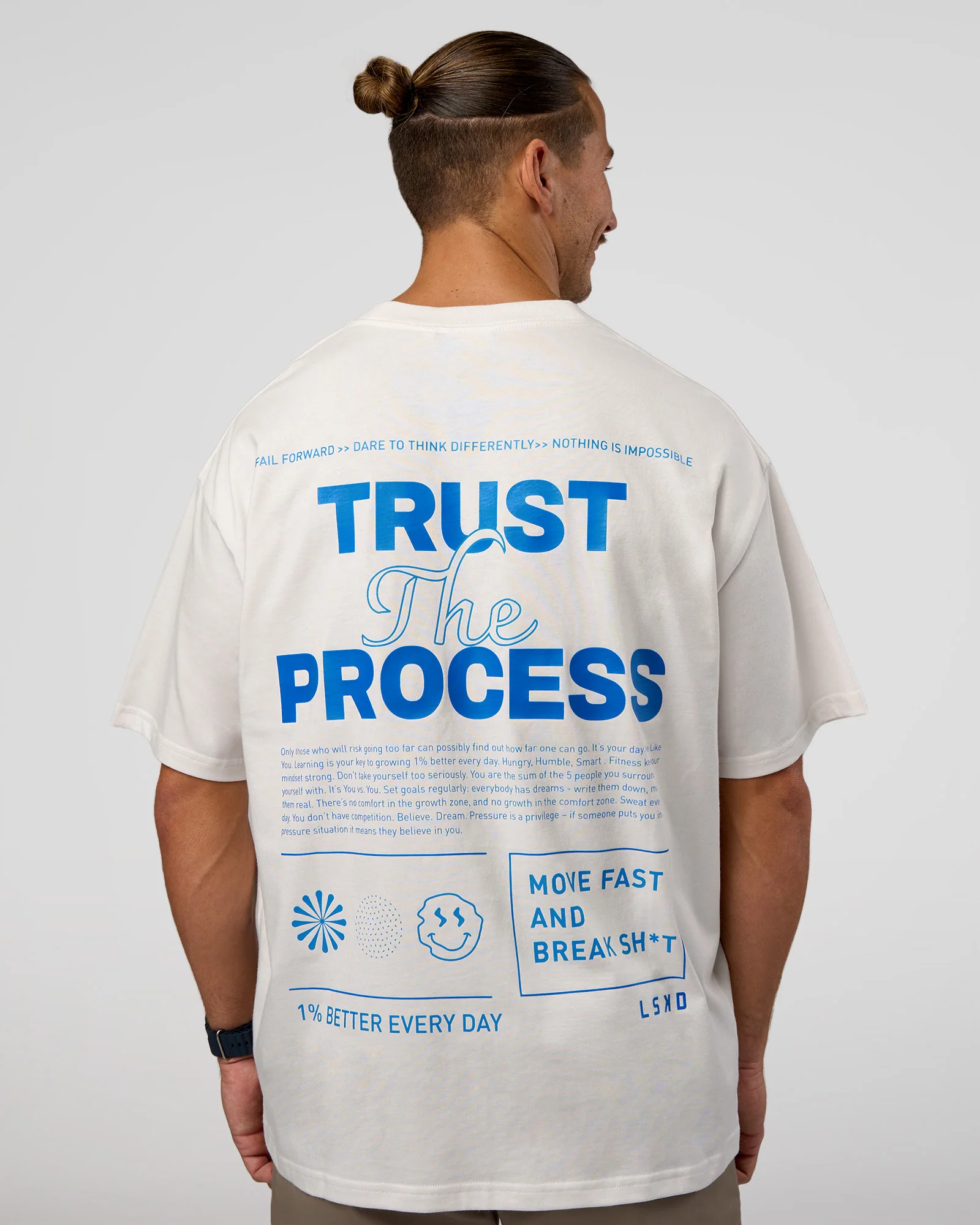 Trust The Process Heavyweight Unisex Oversized Tee - Off White-Electric Indigo