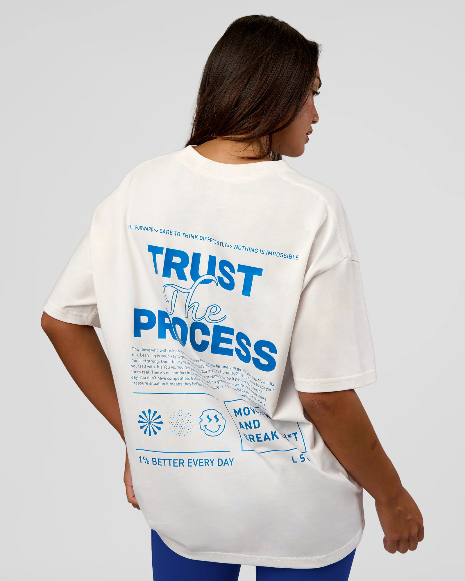 Trust The Process Heavyweight Unisex Oversized Tee - Off White-Electric Indigo