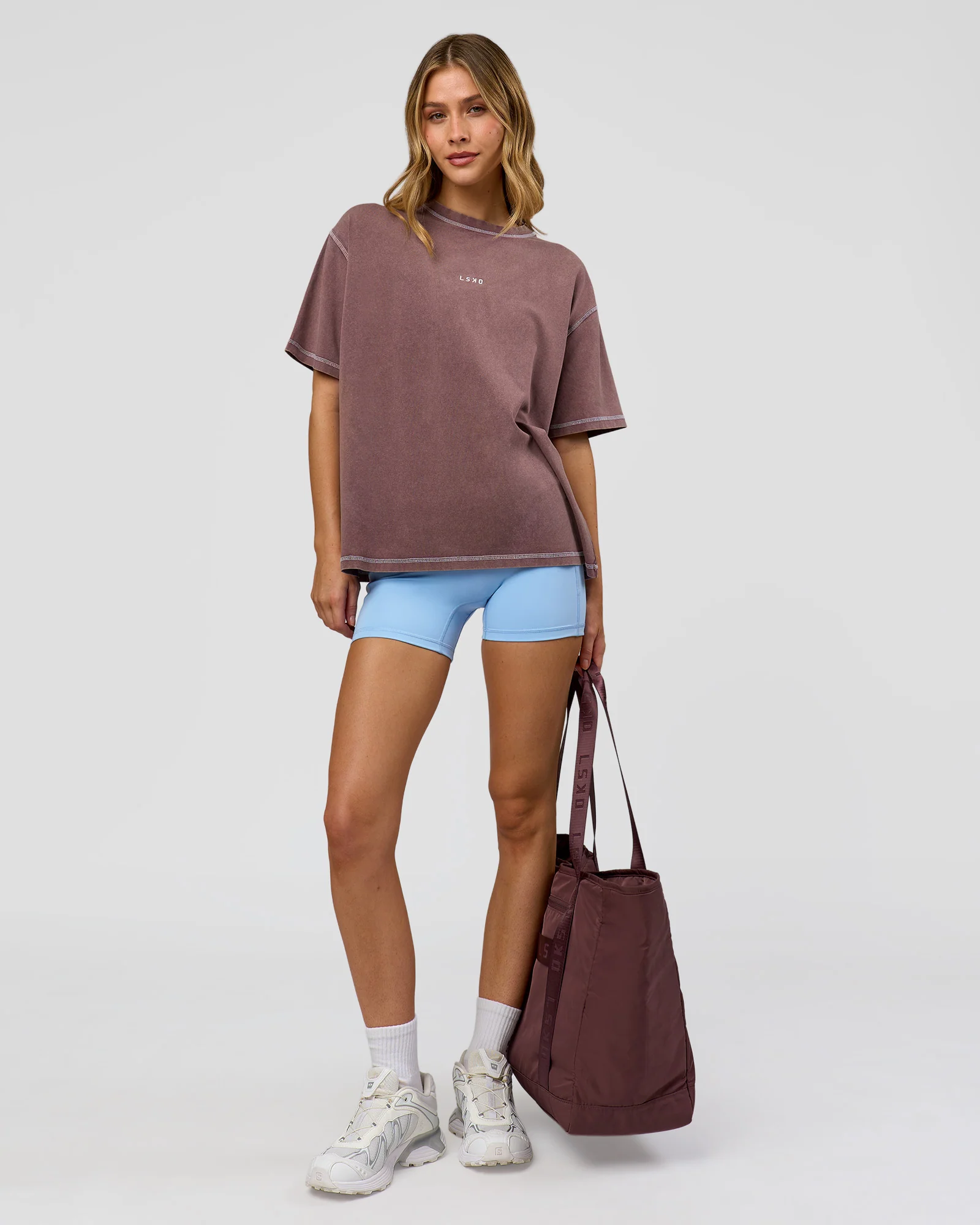 Go-To Contrast Oversized Heavyweight FLXCotton Tee - Cocoa Powder Washed-White