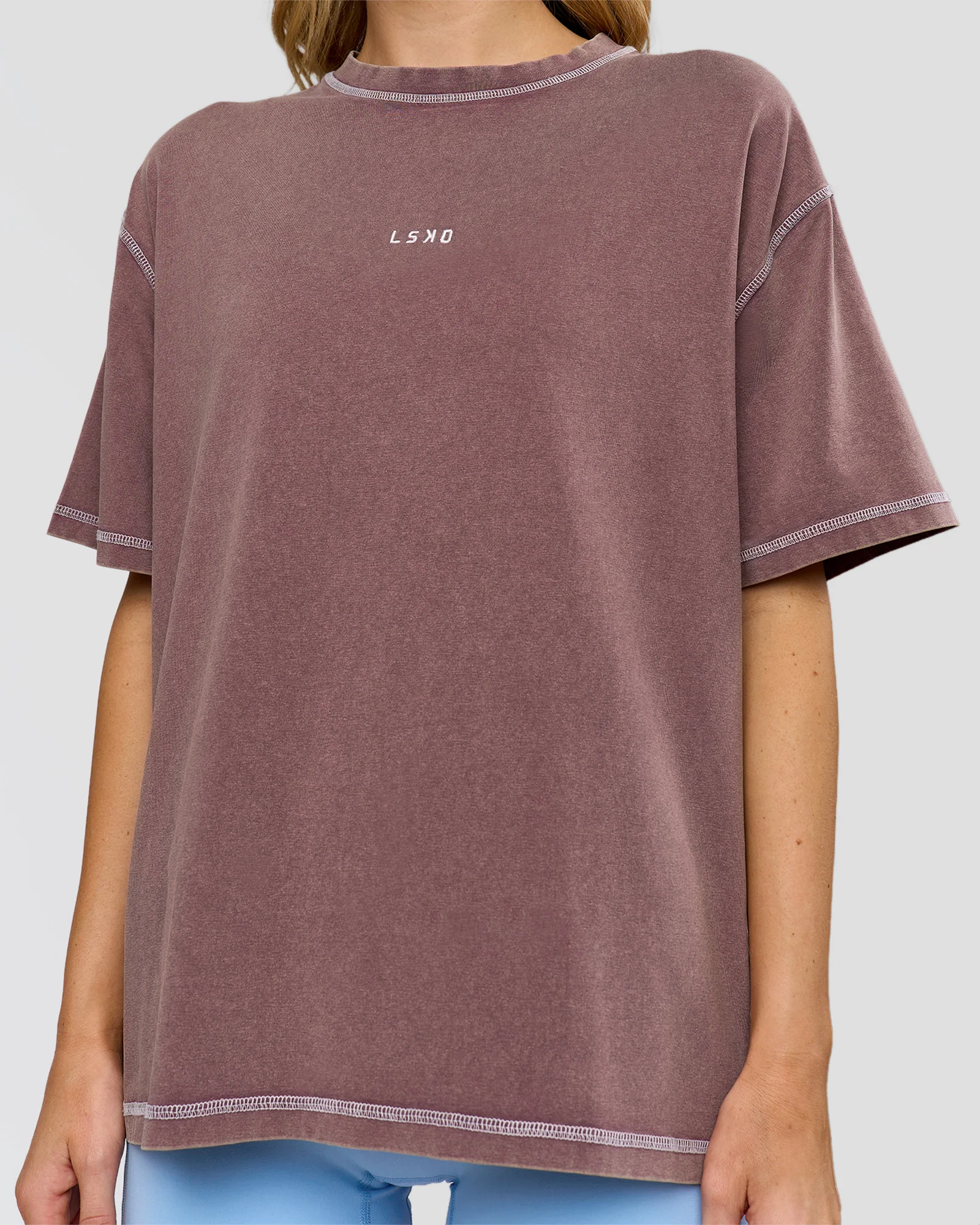 Go-To Contrast Oversized Heavyweight FLXCotton Tee - Cocoa Powder Washed-White