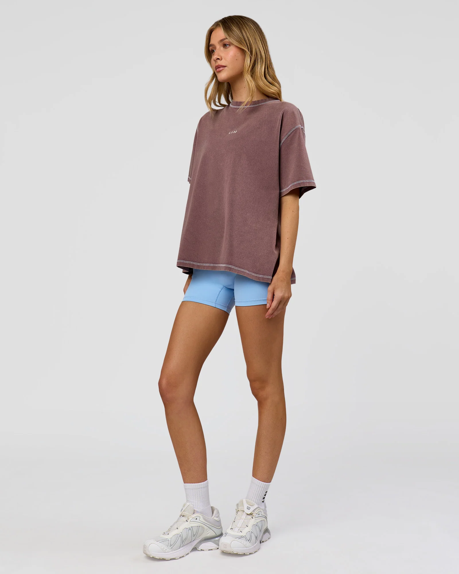 Go-To Contrast Oversized Heavyweight FLXCotton Tee - Cocoa Powder Washed-White
