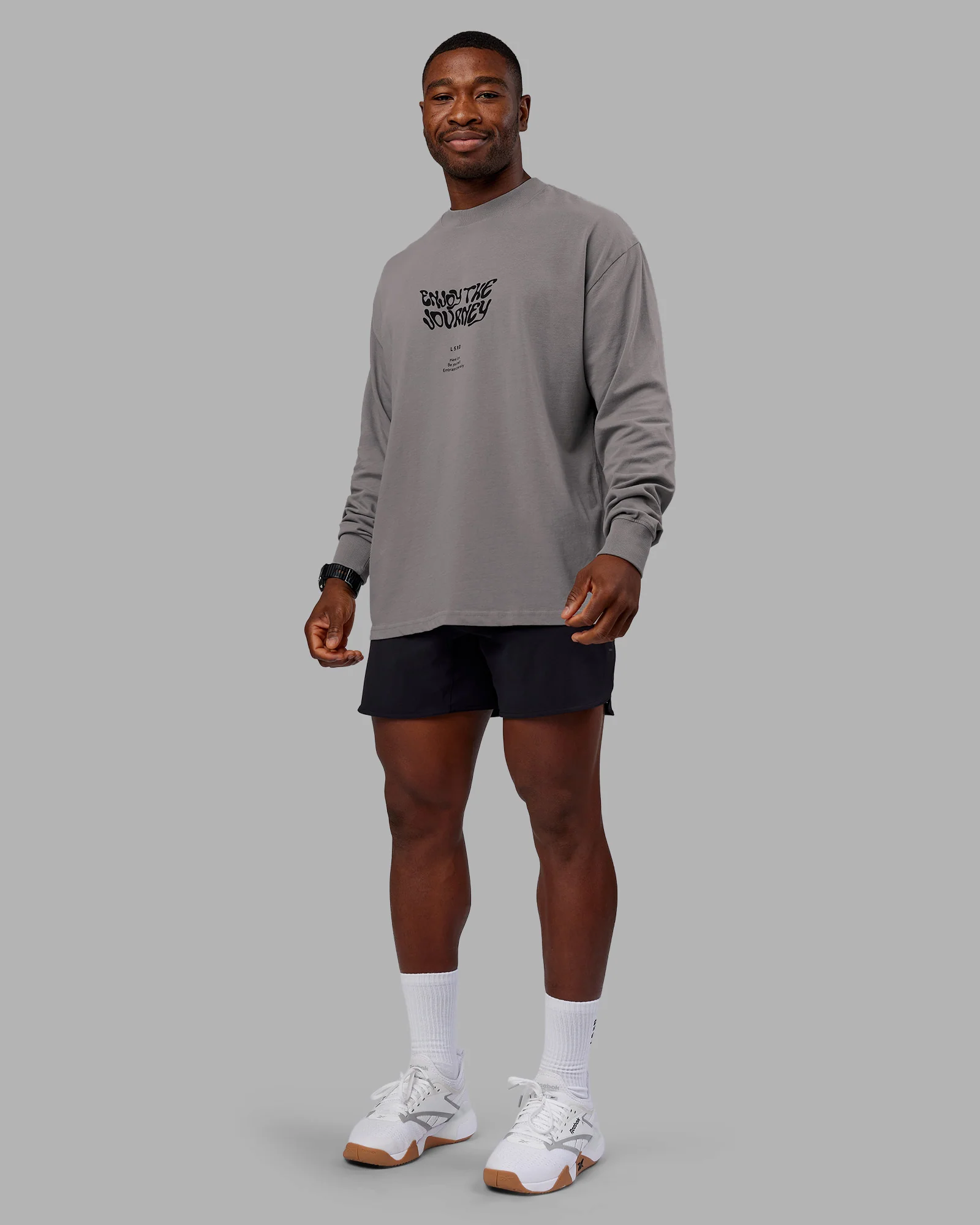 Chrome Washed Heavyweight Oversized Long Sleeve Tee - Circular Grey-Black
