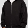 Base Zip Through Oversized Hoodie - Black