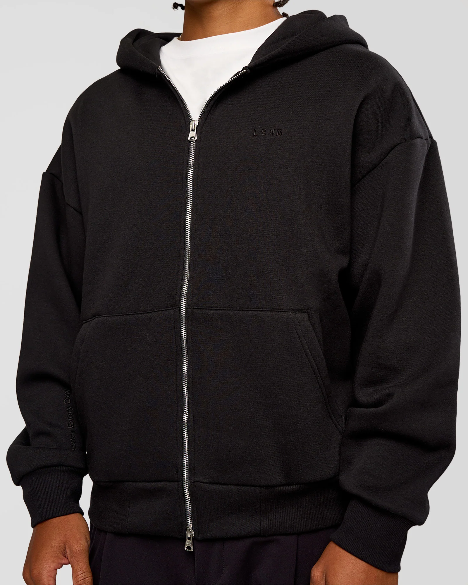 Base Zip Through Oversized Hoodie - Black