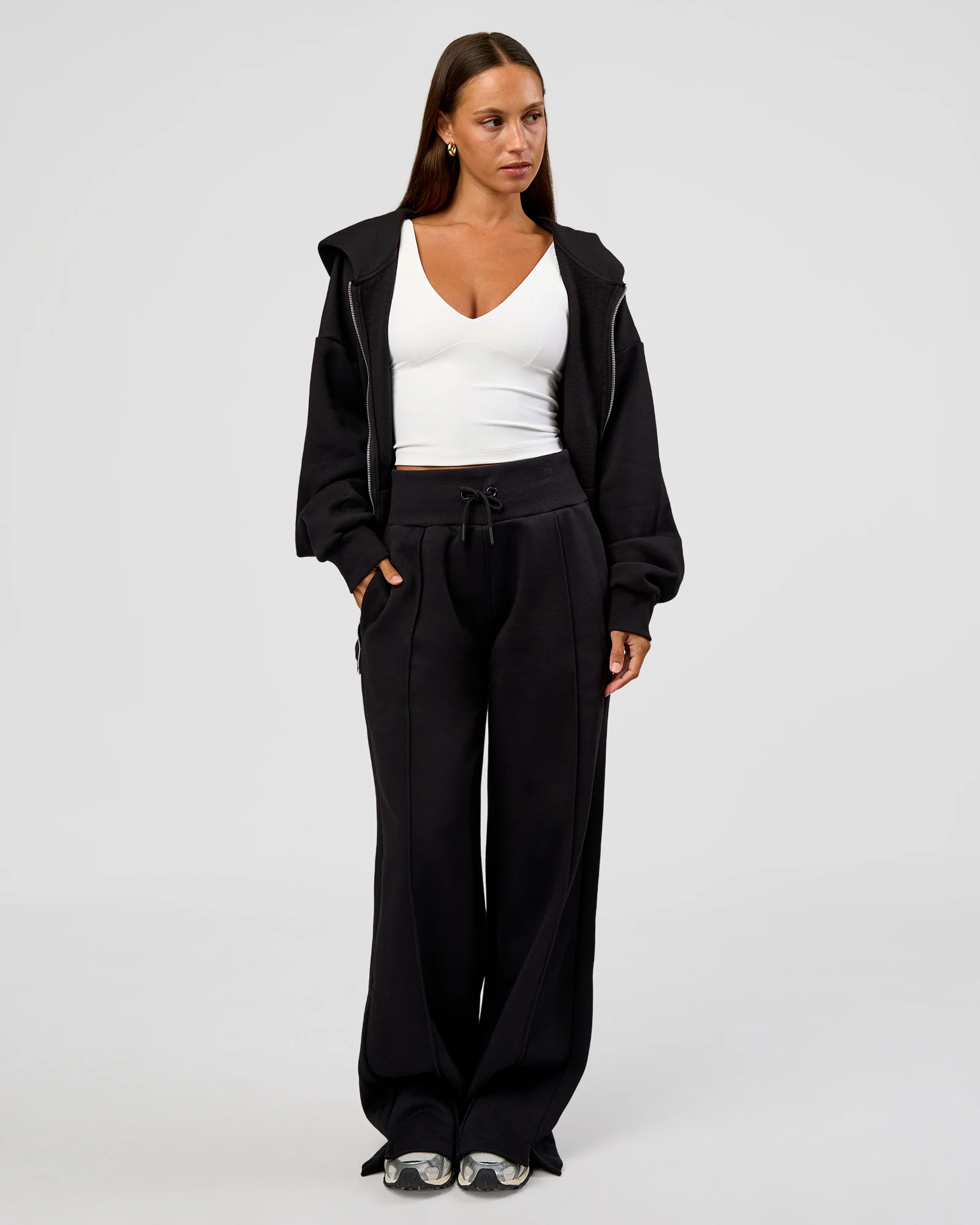 Base Zip Through Oversized Hoodie - Black
