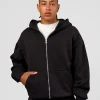 Base Zip Through Oversized Hoodie - Black