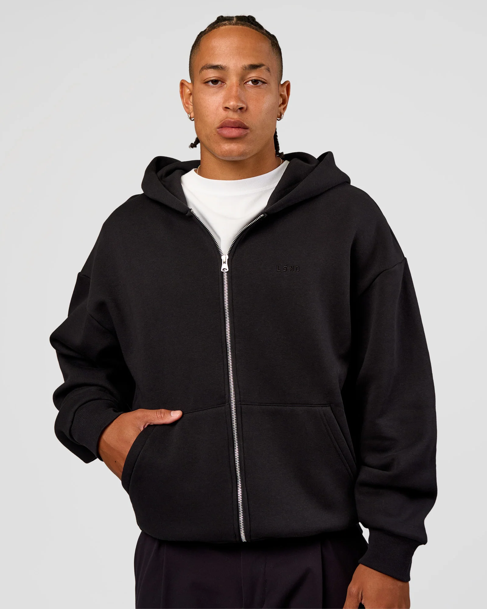 Base Zip Through Oversized Hoodie - Black
