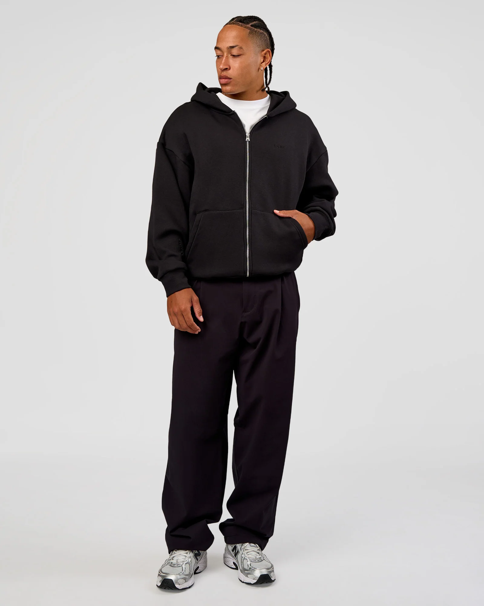 Base Zip Through Oversized Hoodie - Black