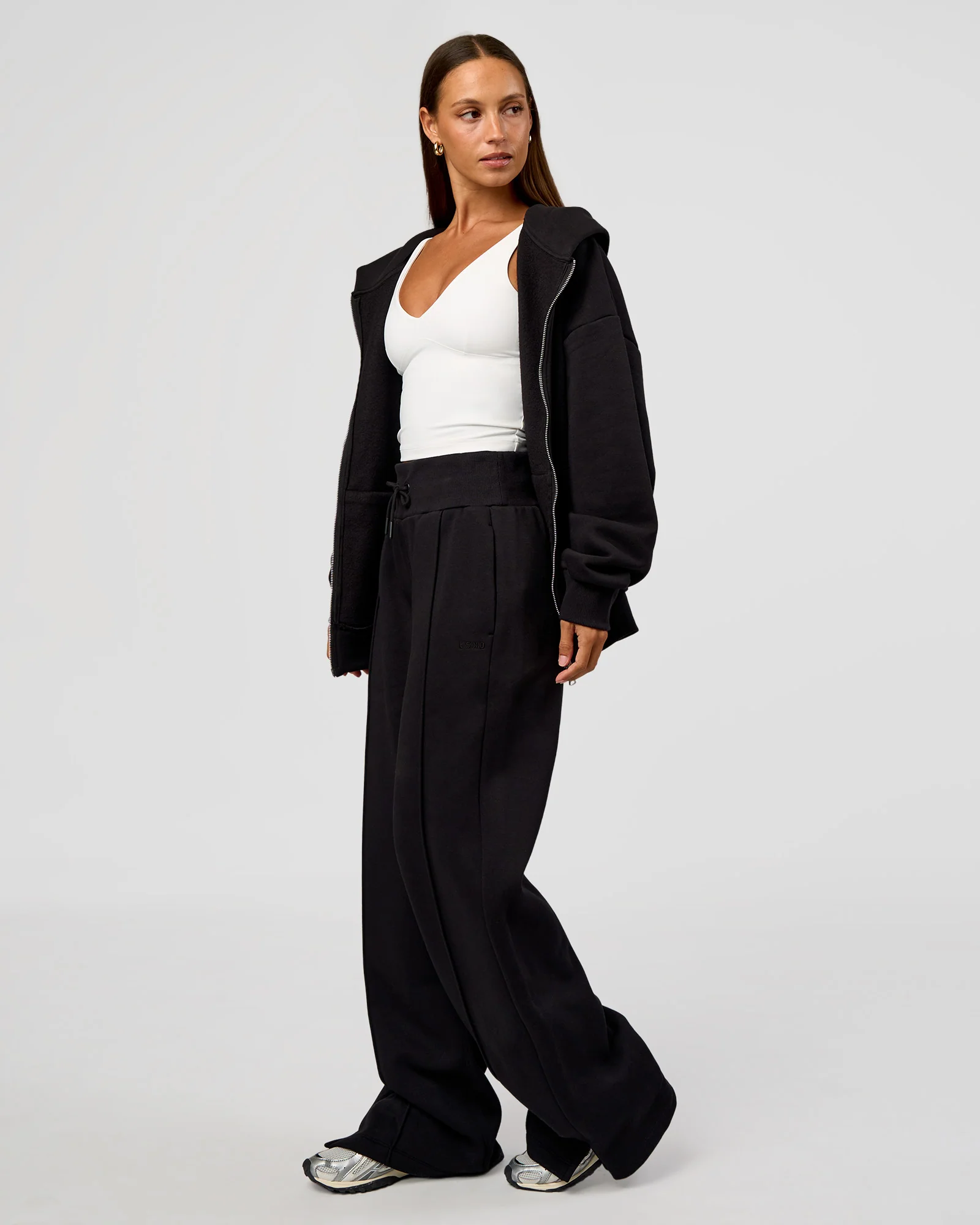 Base Zip Through Oversized Hoodie - Black