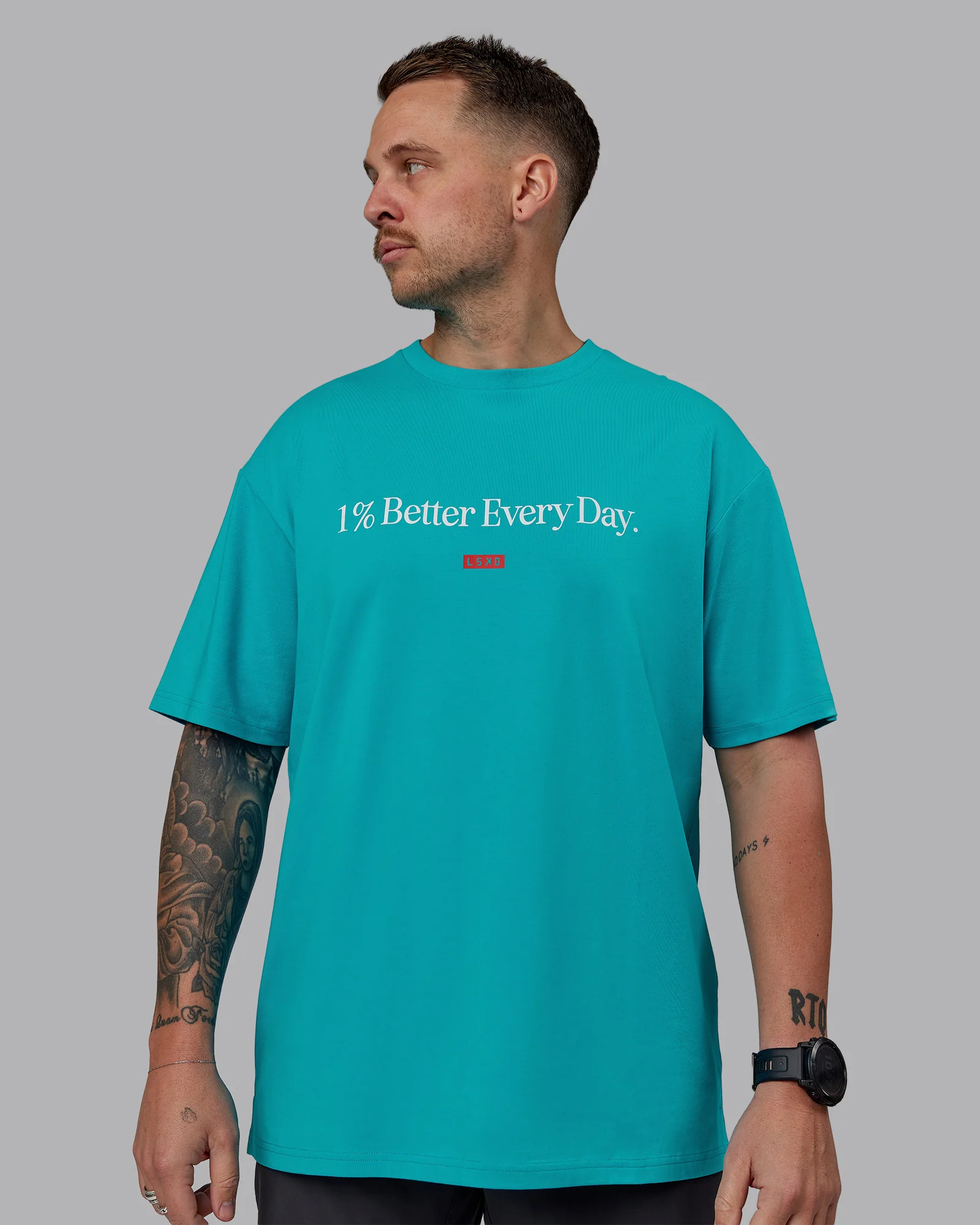 1% Better FLXCotton Tee Oversize - Blue Bird-White