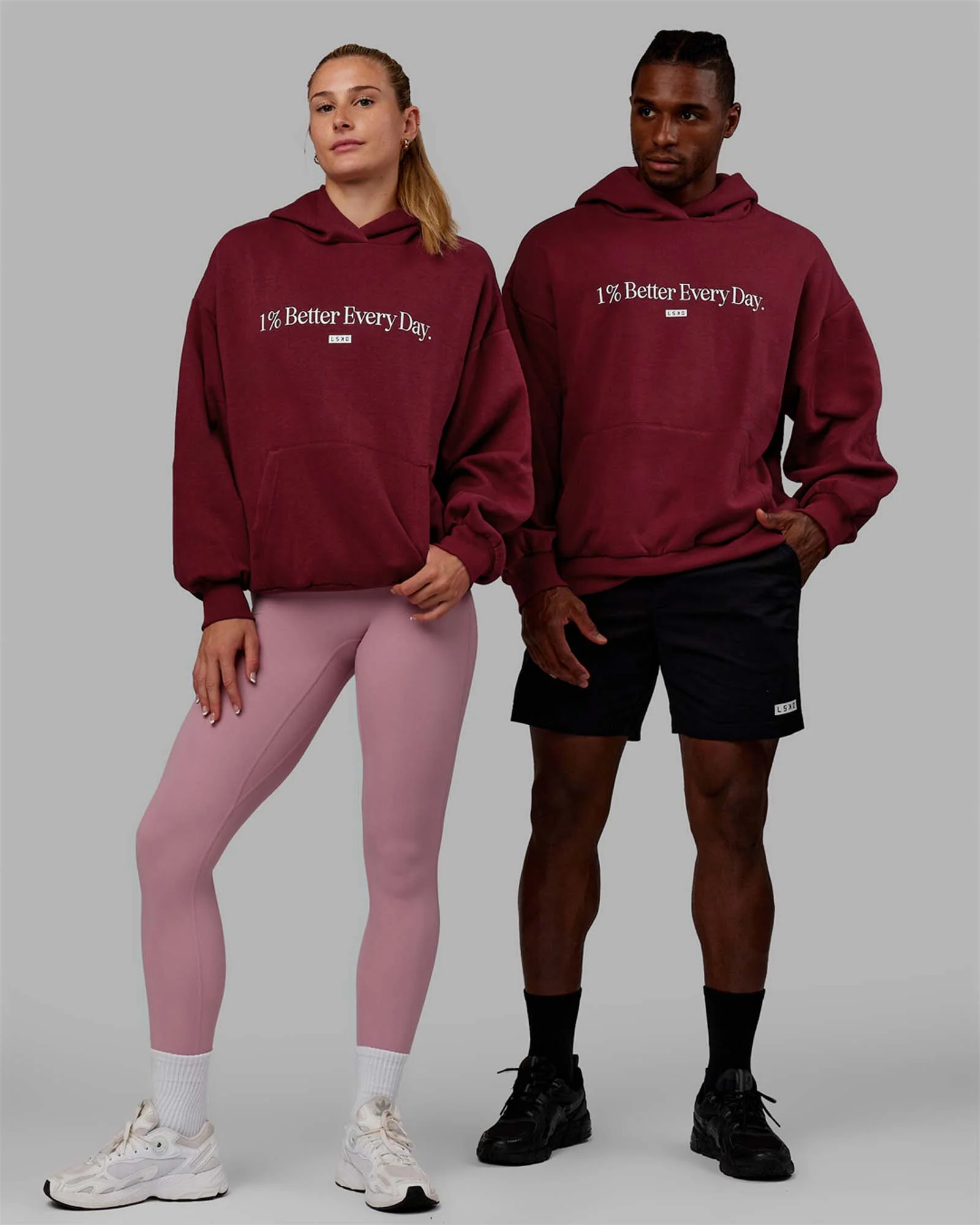 1% Better Hoodie Oversize - Cranberry-White