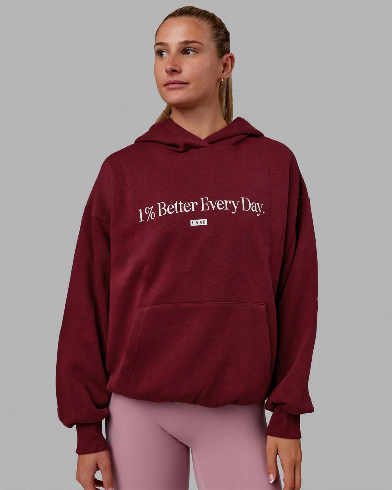 1% Better Hoodie Oversize - Cranberry-White