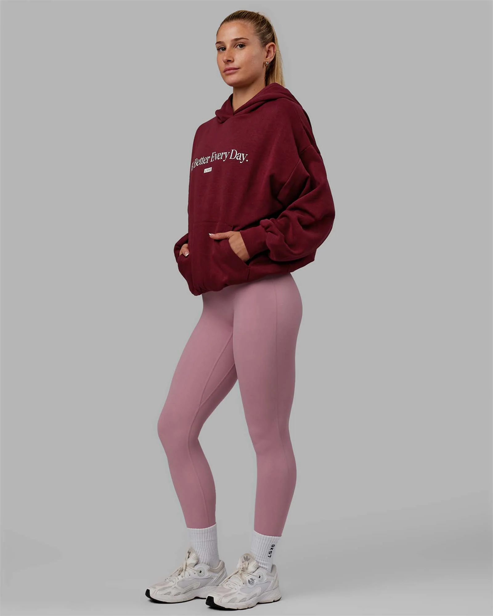 1% Better Hoodie Oversize - Cranberry-White