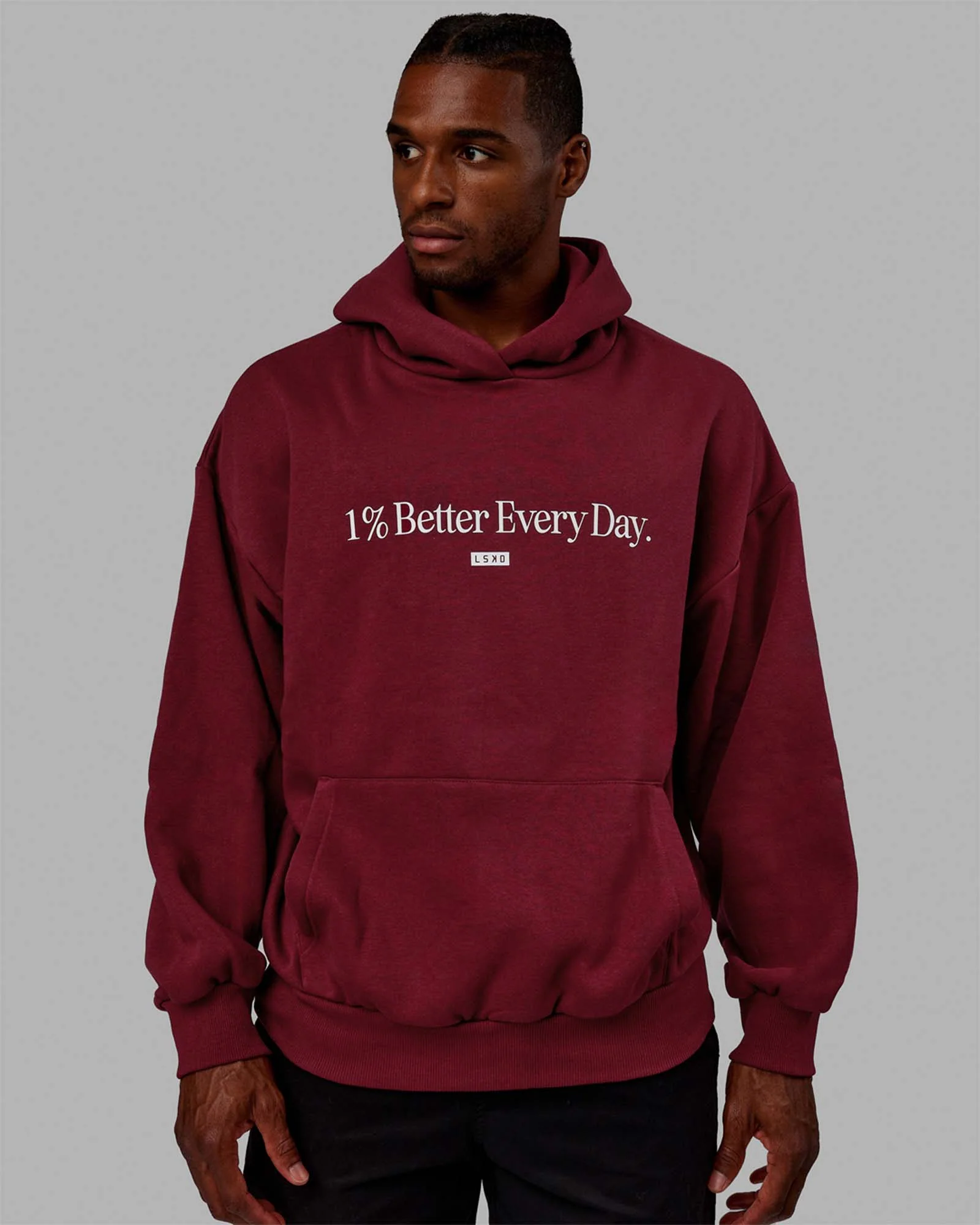 1% Better Hoodie Oversize - Cranberry-White