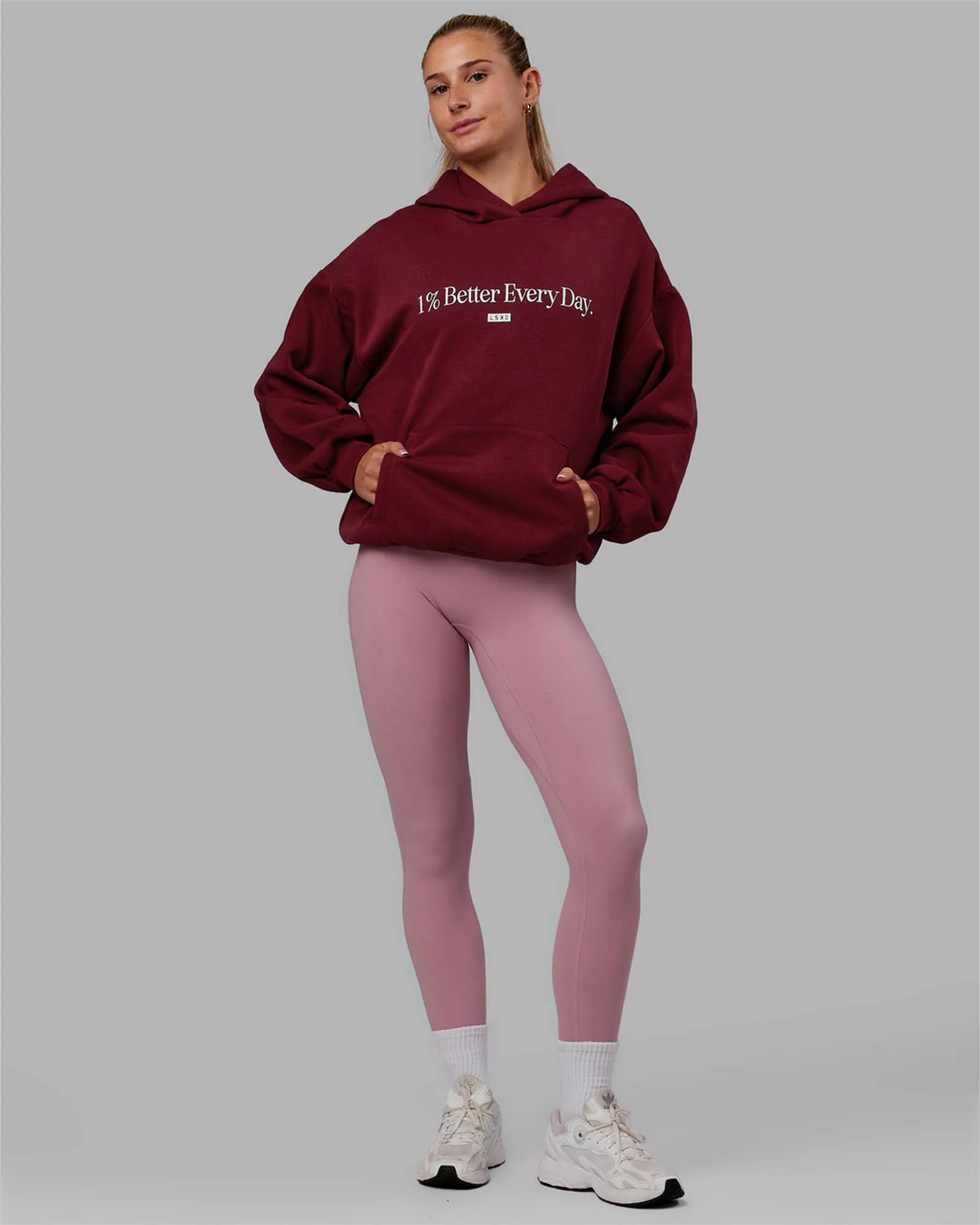 1% Better Hoodie Oversize - Cranberry-White