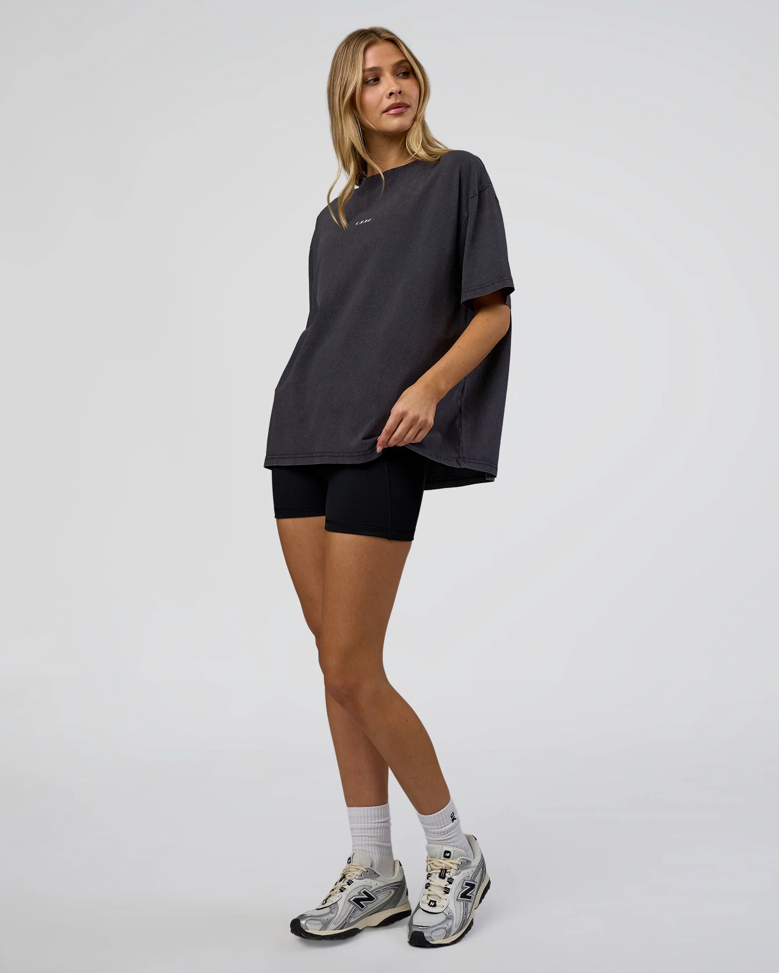 Go-To FLXCotton Oversized Tee - Black Washed-White