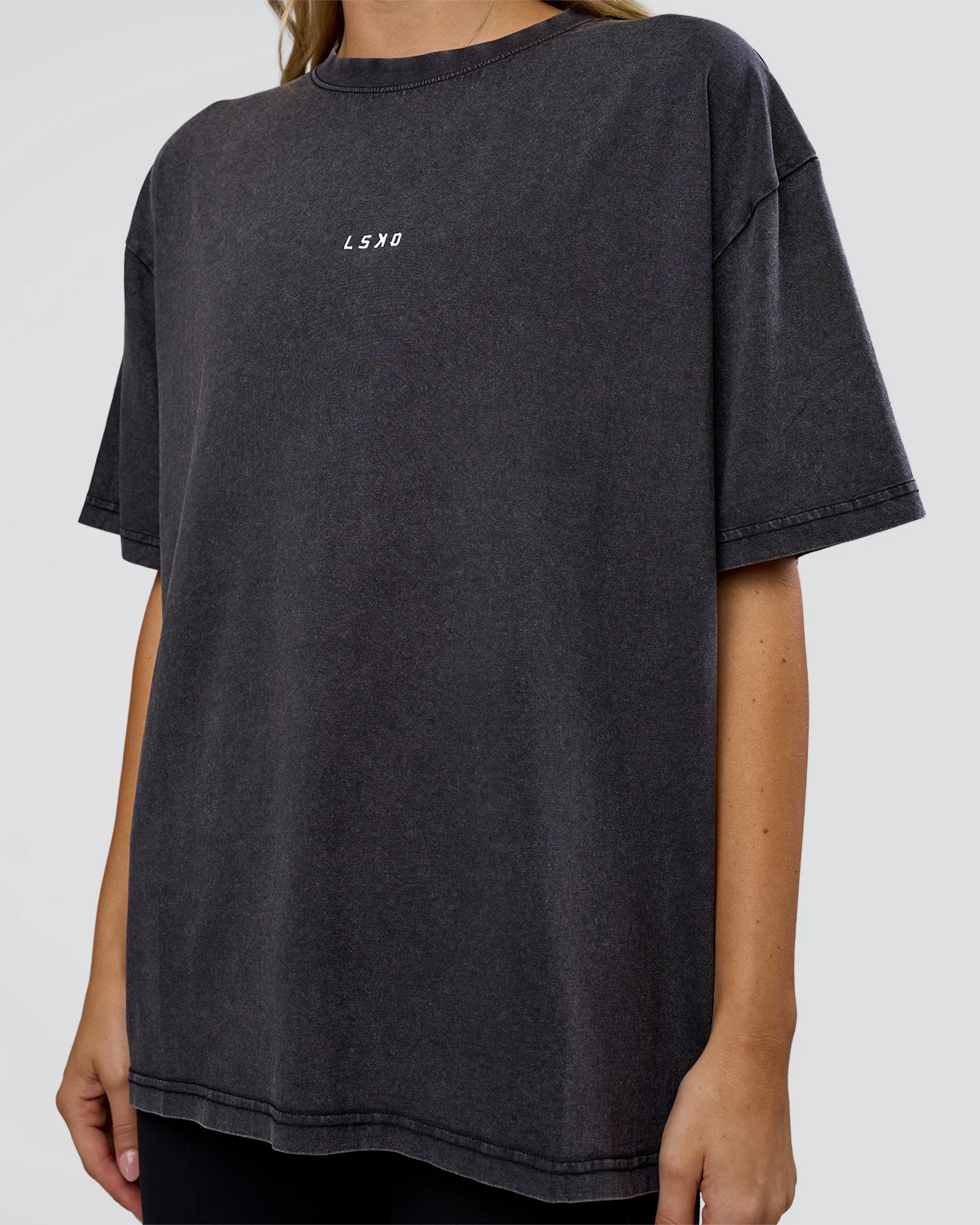 Go-To FLXCotton Oversized Tee - Black Washed-White