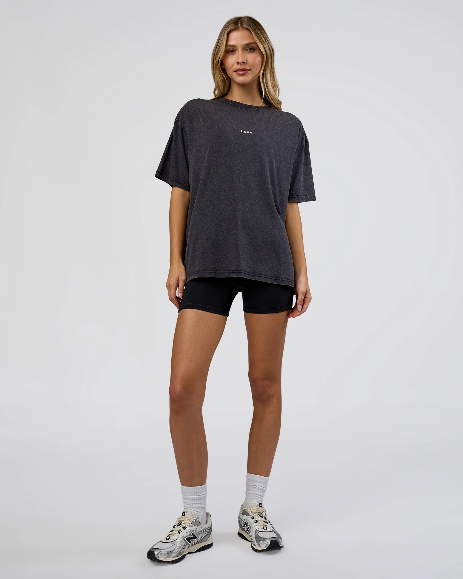 Go-To FLXCotton Oversized Tee - Black Washed-White