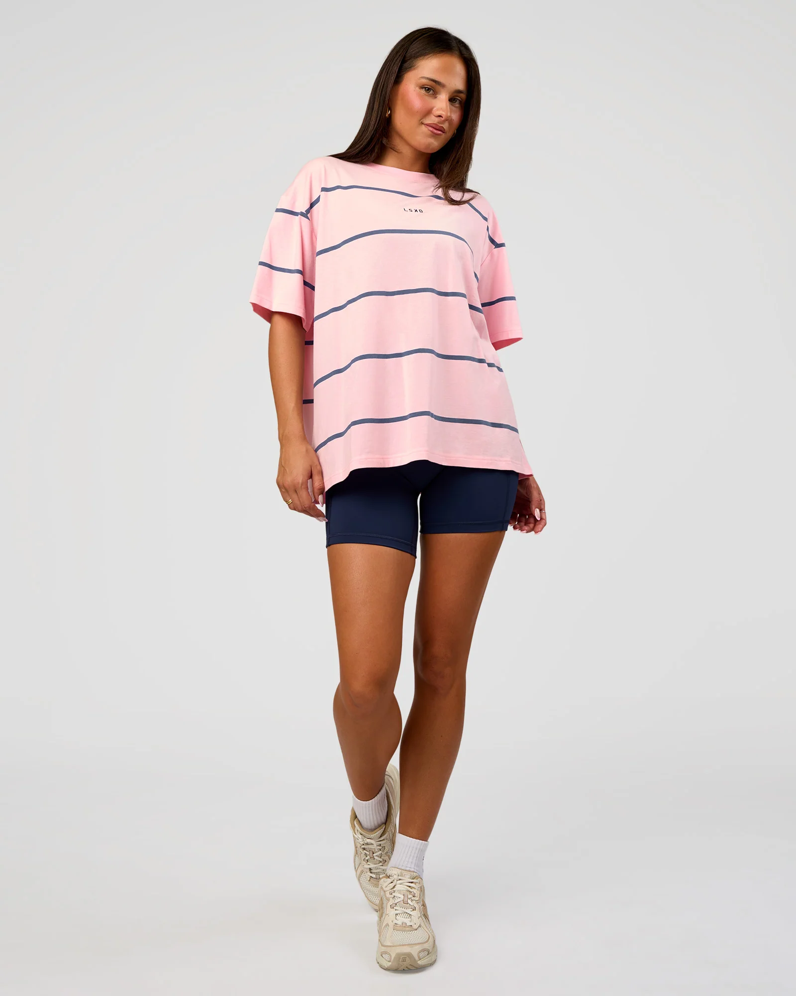 Go-To Stripe FLXCotton Oversized Tee - Marshmallow-Nightshadow