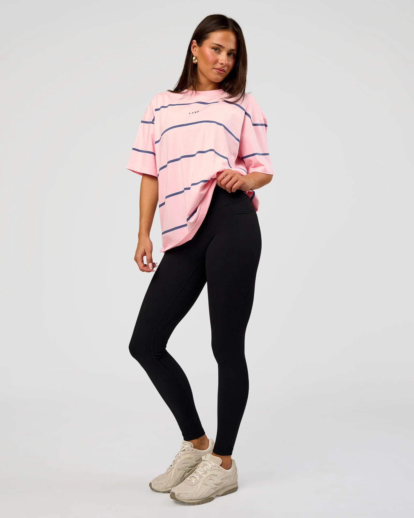 Go-To Stripe FLXCotton Oversized Tee - Marshmallow-Nightshadow