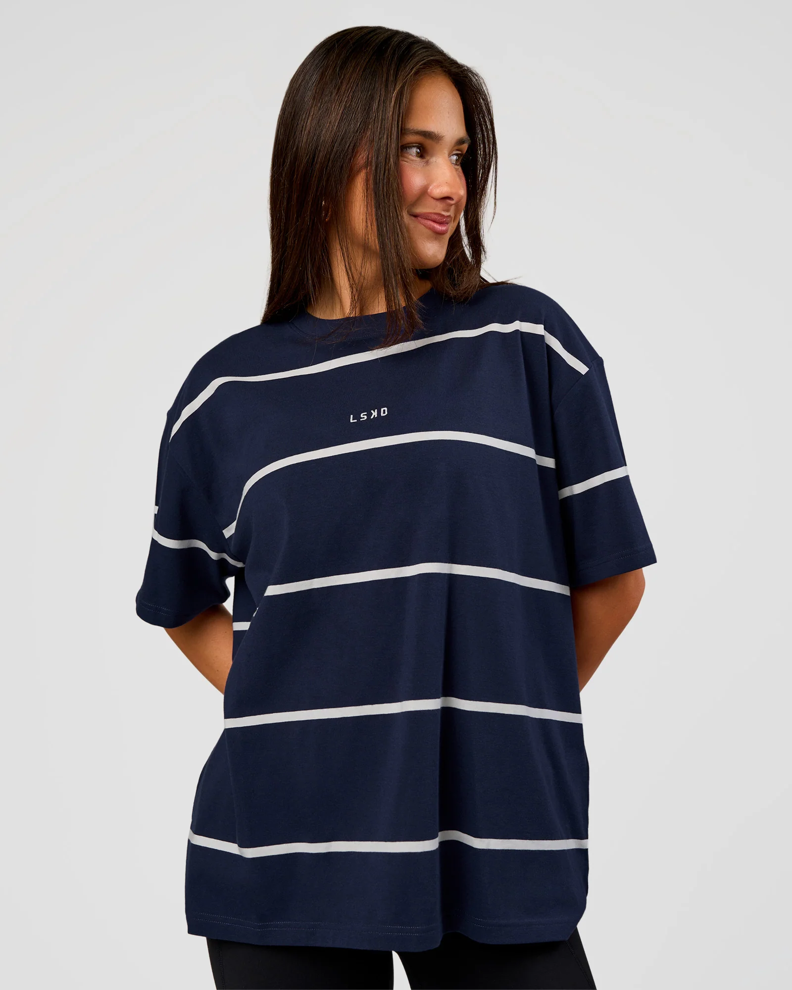 Go-To Stripe FLXCotton Oversized Tee - Future Navy-White