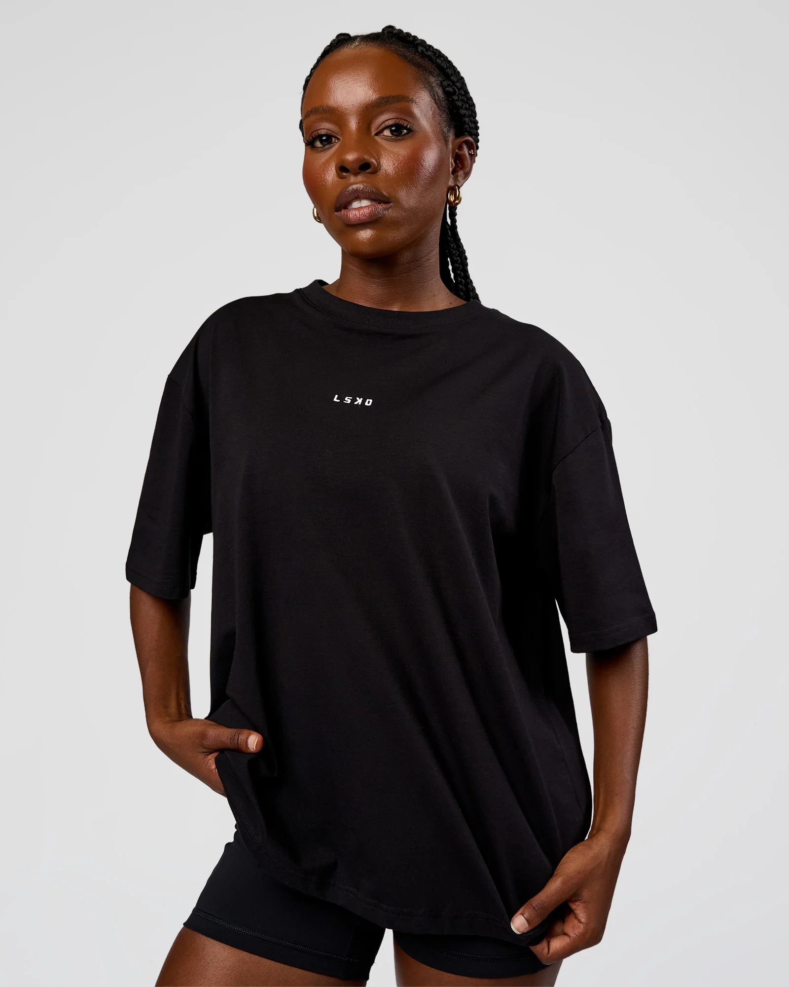 Go-To Run Club FLXCotton Oversized Tee - Black-Marshmallow