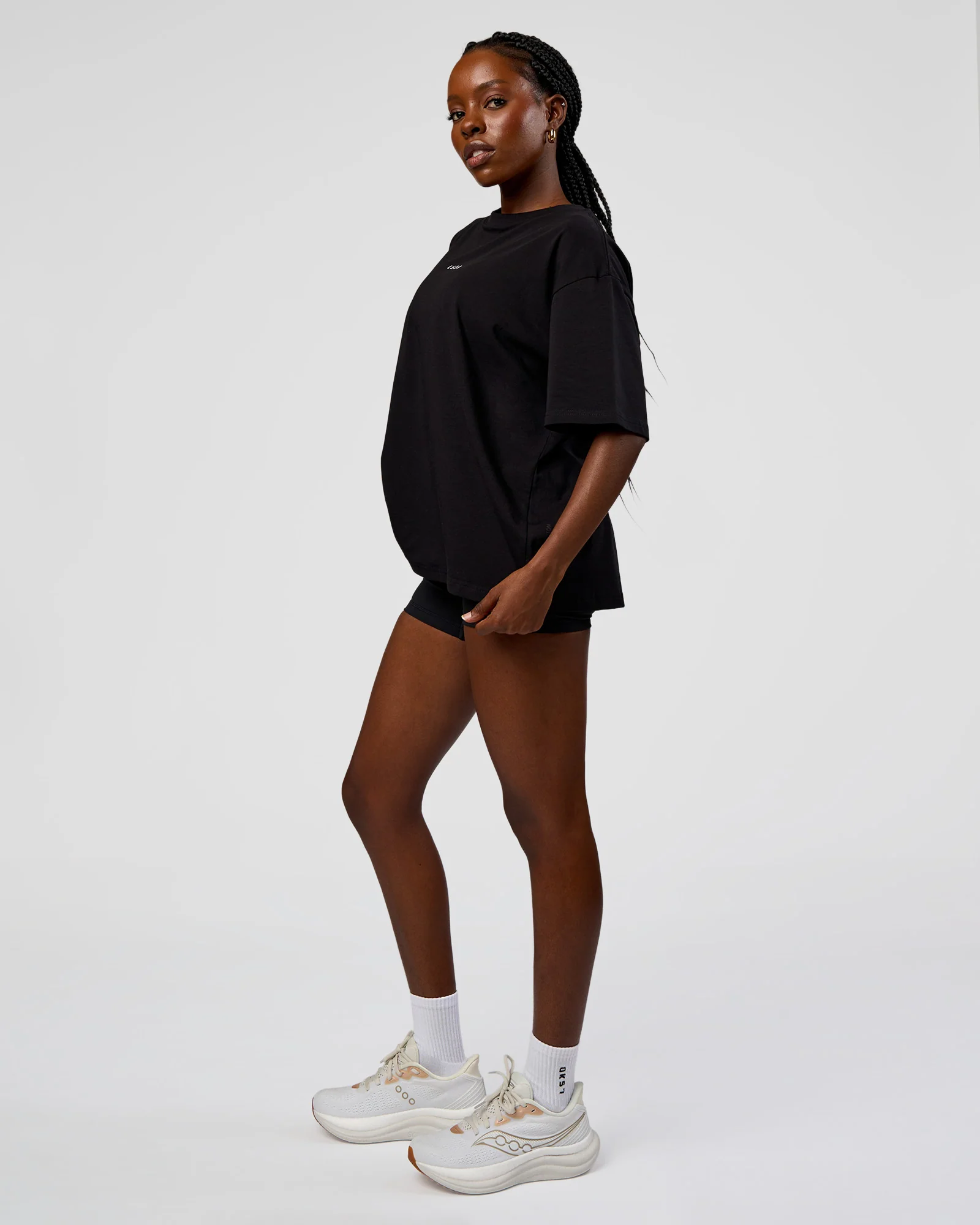 Go-To Run Club FLXCotton Oversized Tee - Black-Marshmallow