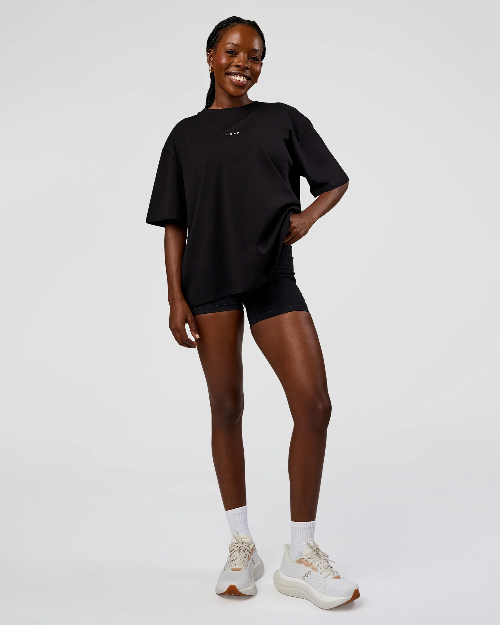 Go-To Run Club FLXCotton Oversized Tee - Black-Marshmallow