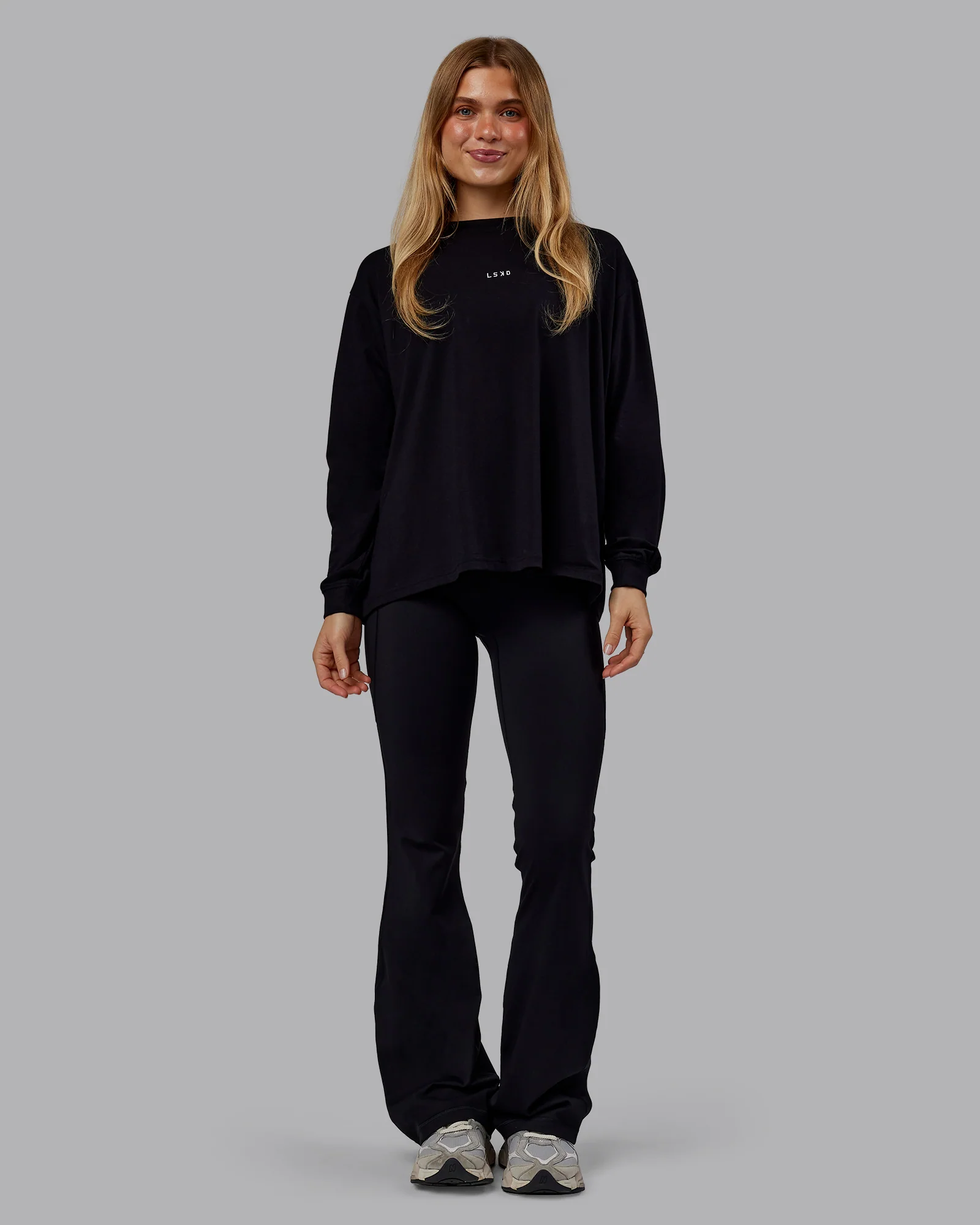 Go-To Long Sleeve FLXCotton Oversized Tee - Black-White
