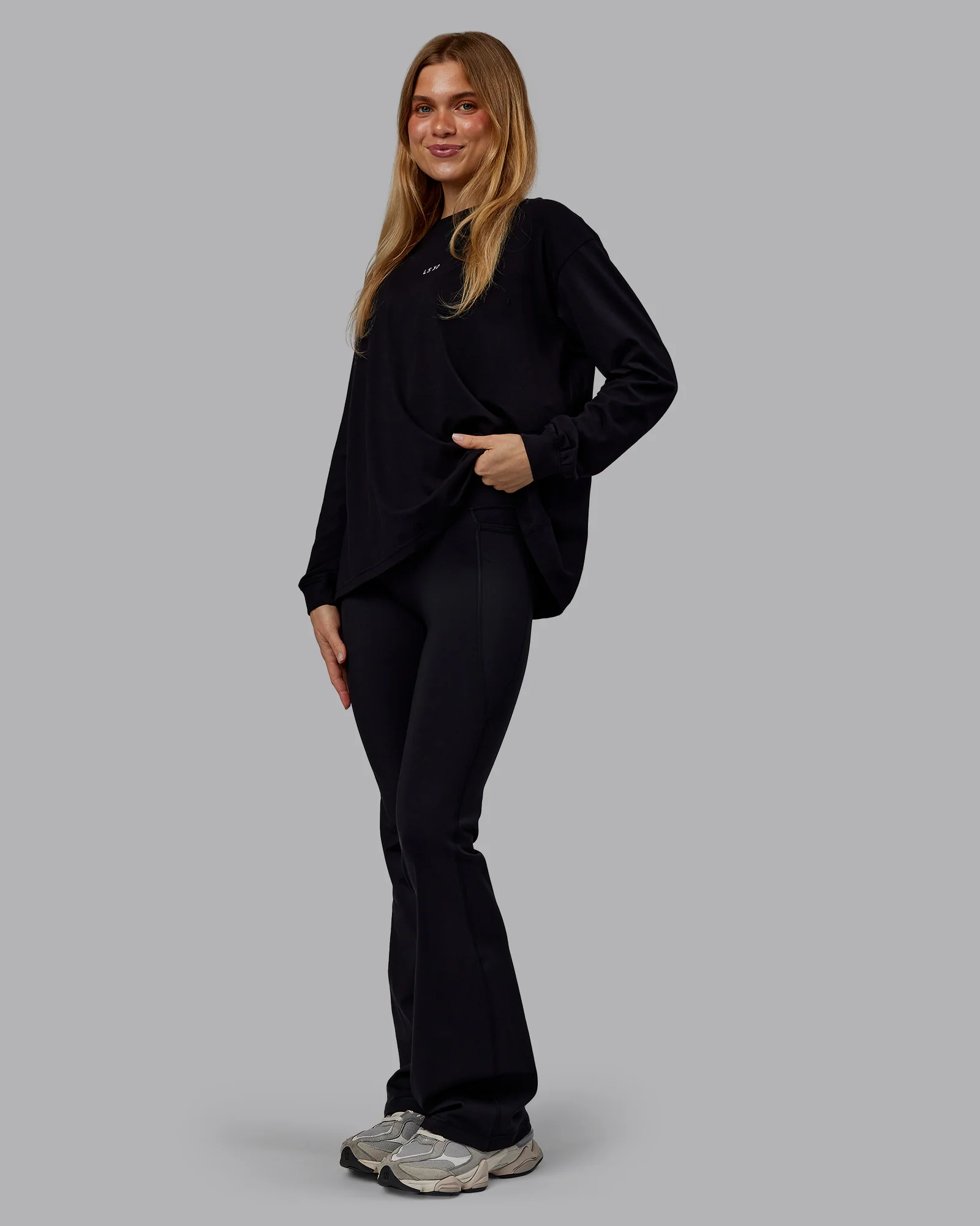 Go-To Long Sleeve FLXCotton Oversized Tee - Black-White
