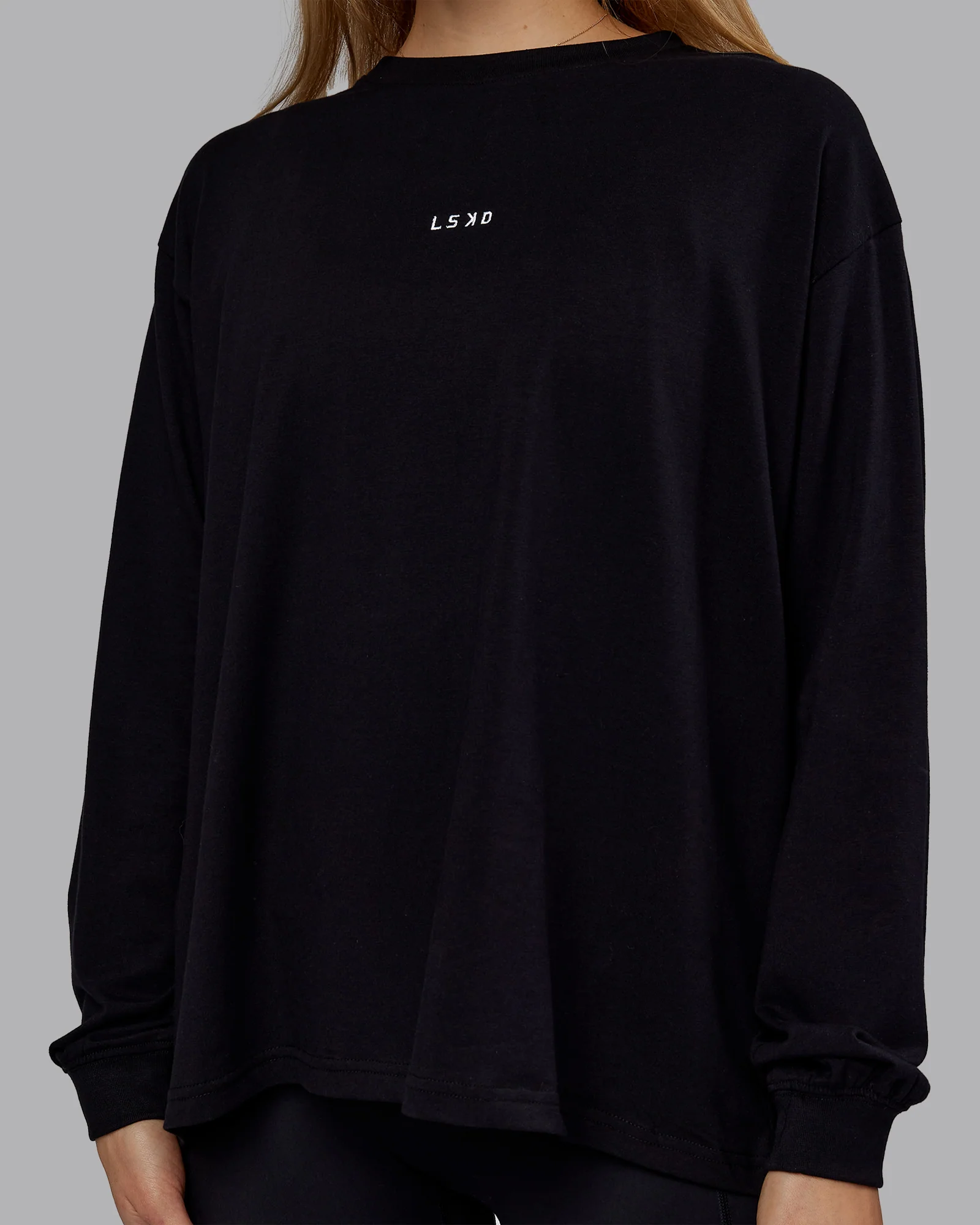Go-To Long Sleeve FLXCotton Oversized Tee - Black-White