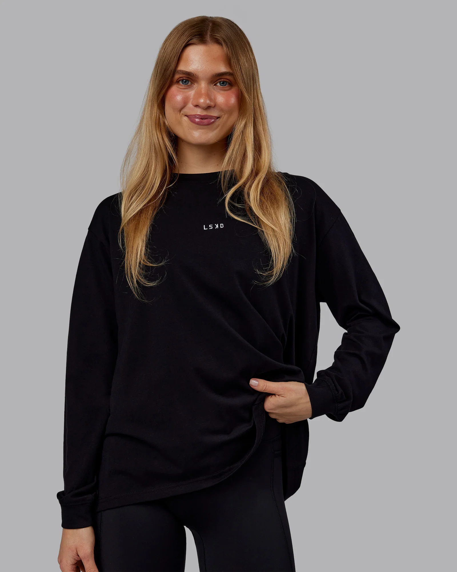 Go-To Long Sleeve FLXCotton Oversized Tee - Black-White