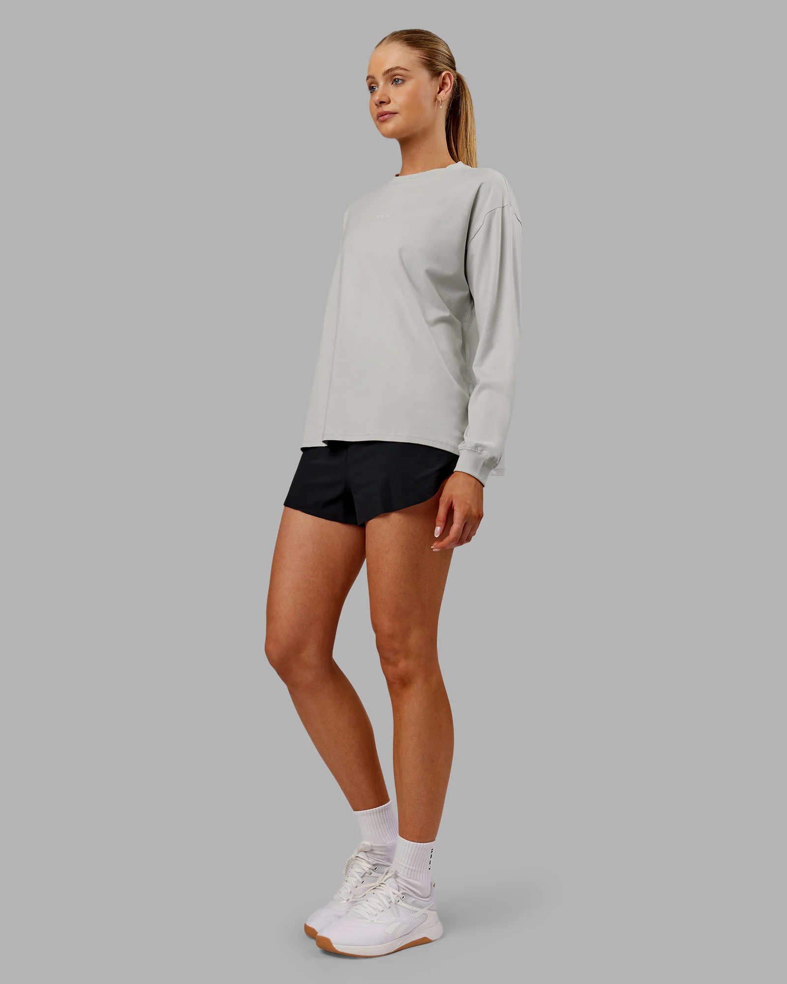 Go-To Long Sleeve FLXCotton Oversized Tee - Digital Mist-White