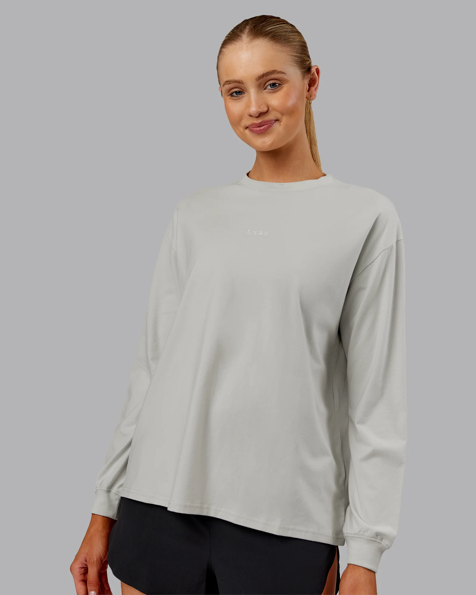 Go-To Long Sleeve FLXCotton Oversized Tee - Digital Mist-White