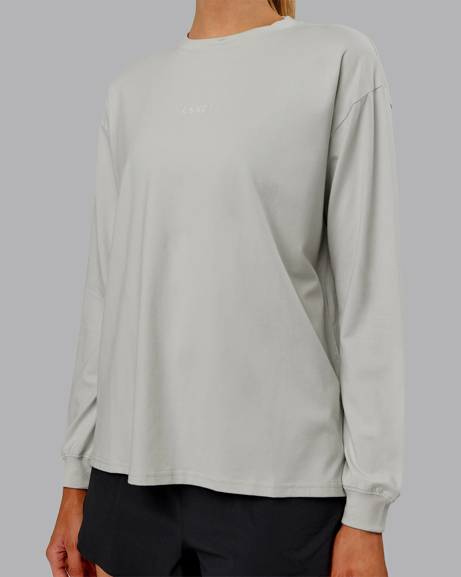 Go-To Long Sleeve FLXCotton Oversized Tee - Digital Mist-White