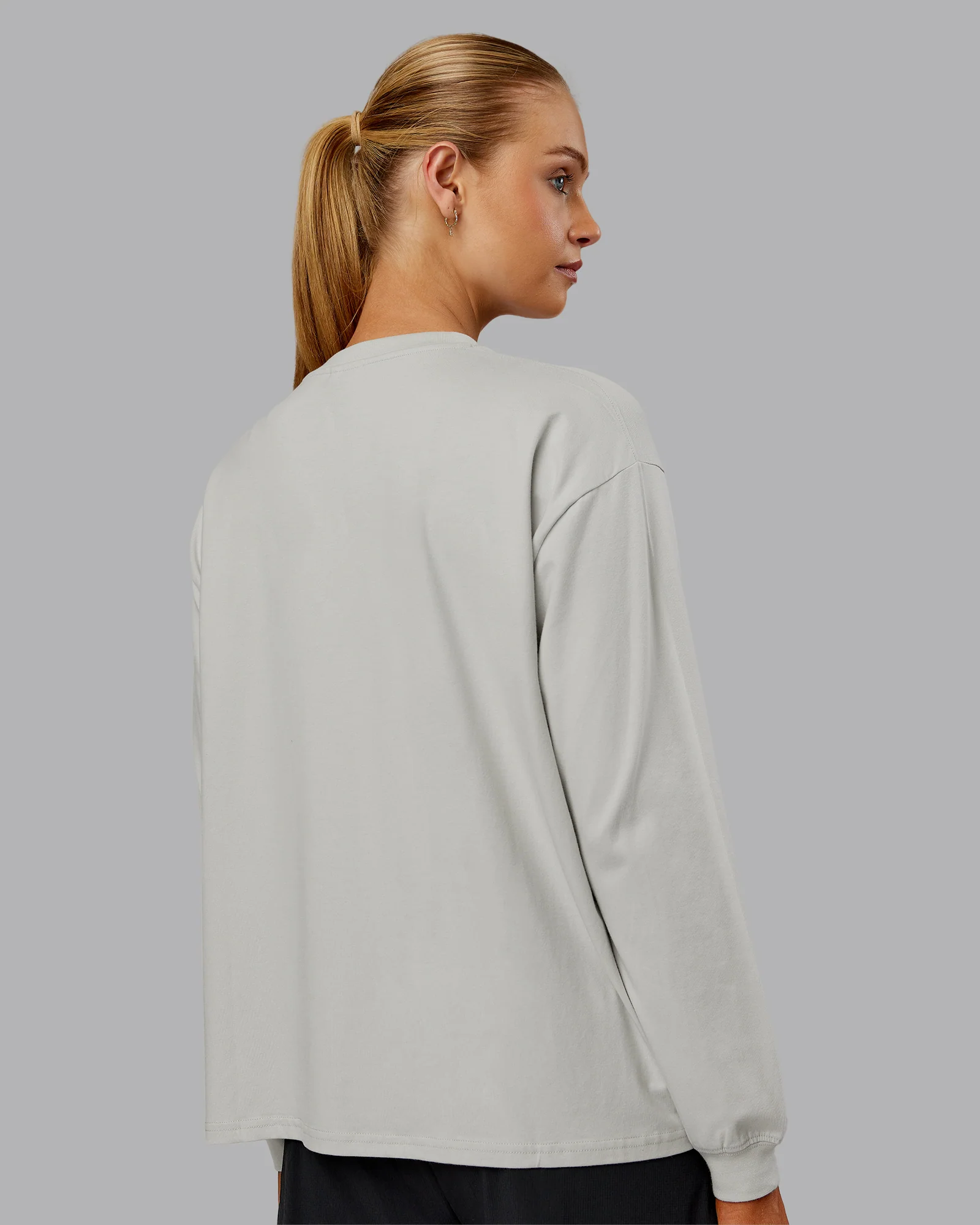 Go-To Long Sleeve FLXCotton Oversized Tee - Digital Mist-White