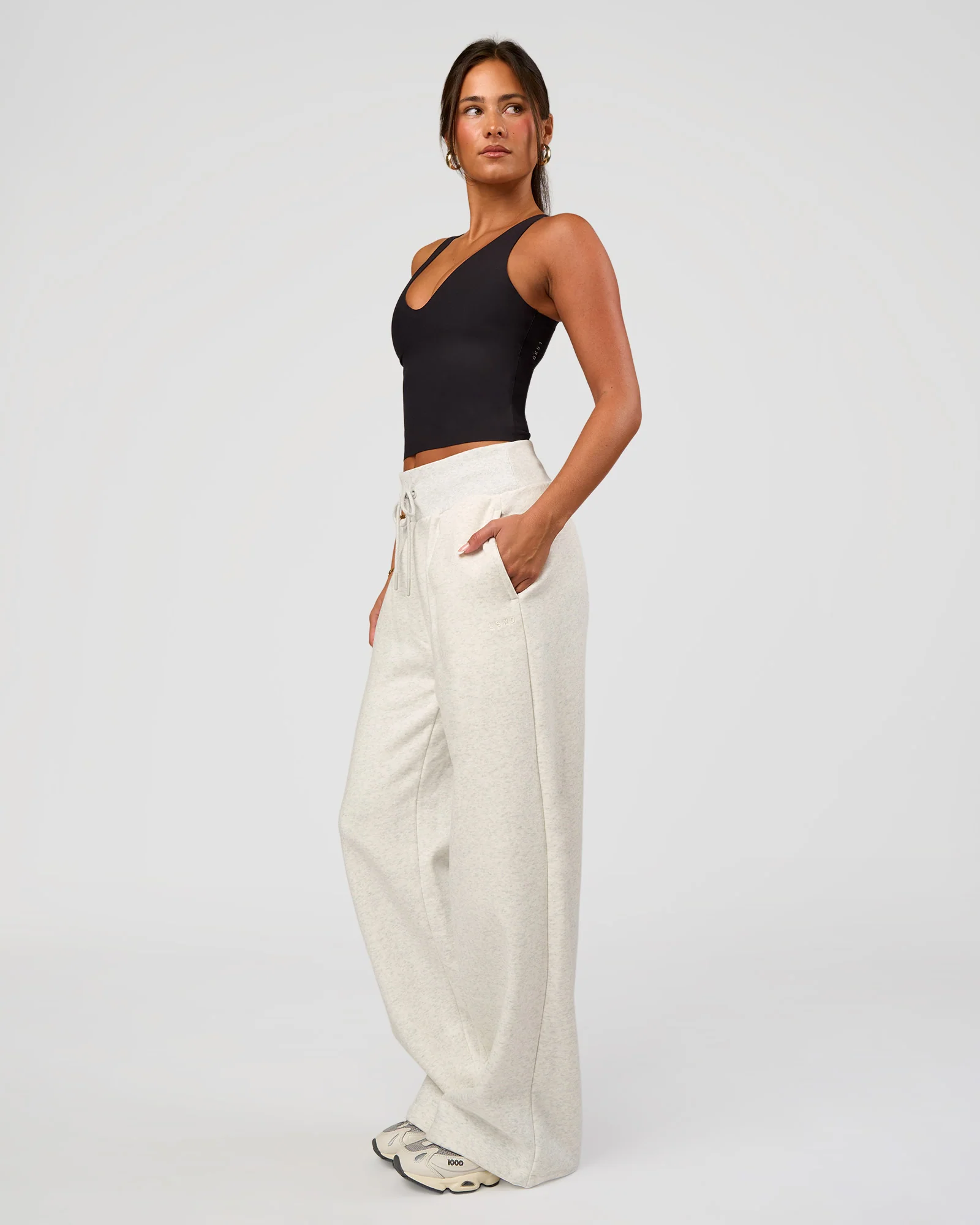 Go-To Wide Leg Track Pant - Silver Marl