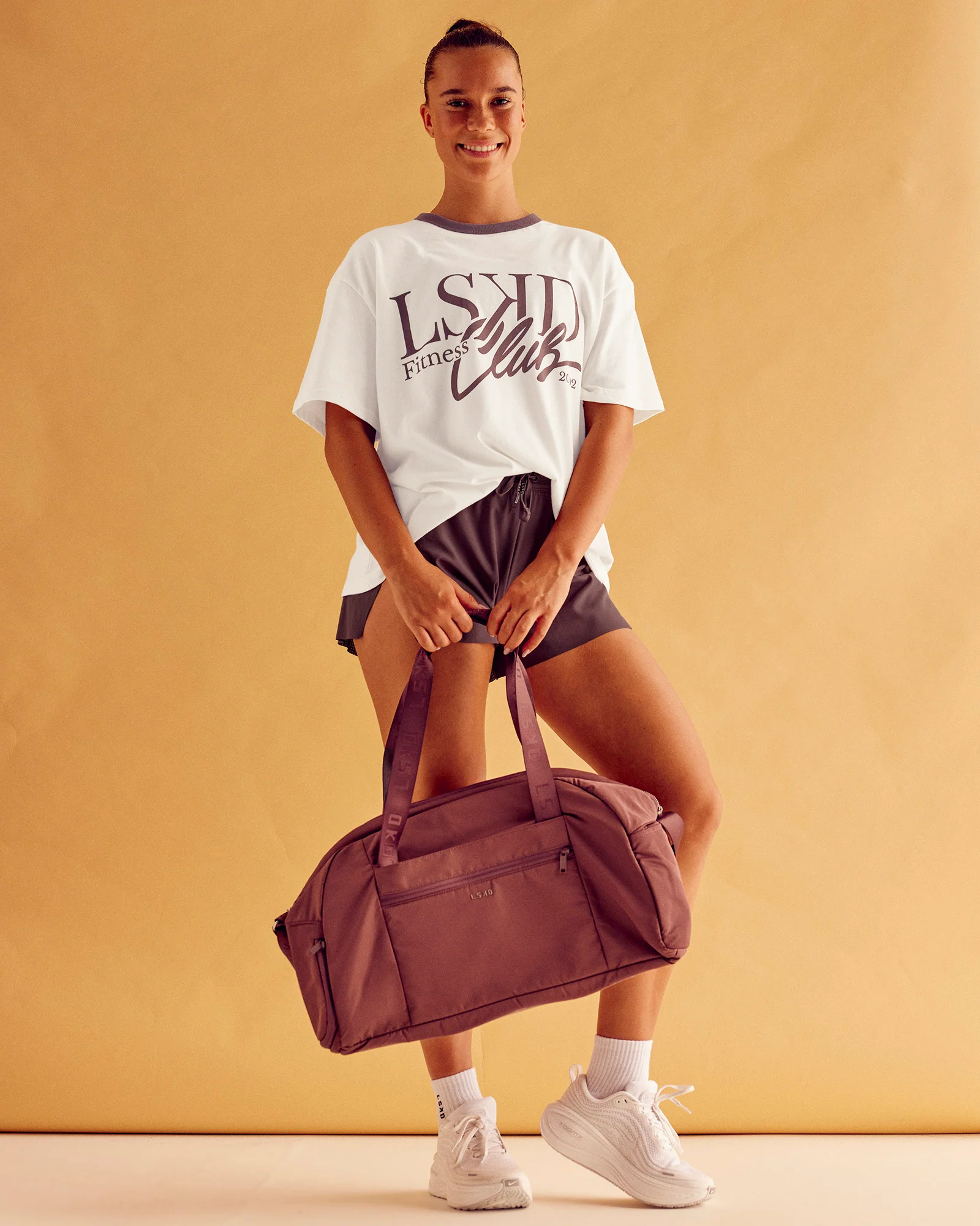 LSKD Fitness Club Heavyweight Oversized Tee - Off White-Cocoa Powder