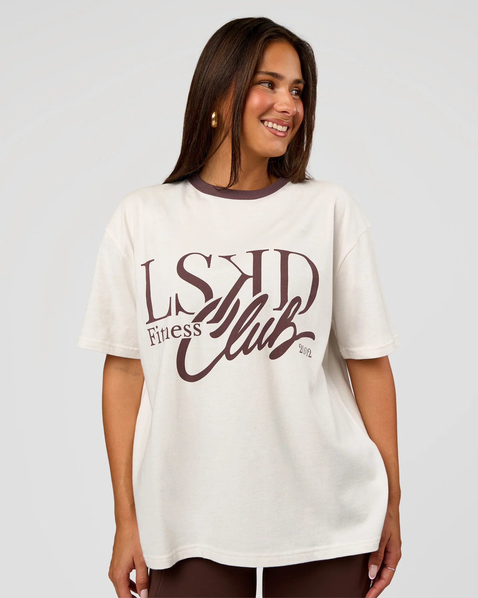 LSKD Fitness Club Heavyweight Oversized Tee - Off White-Cocoa Powder